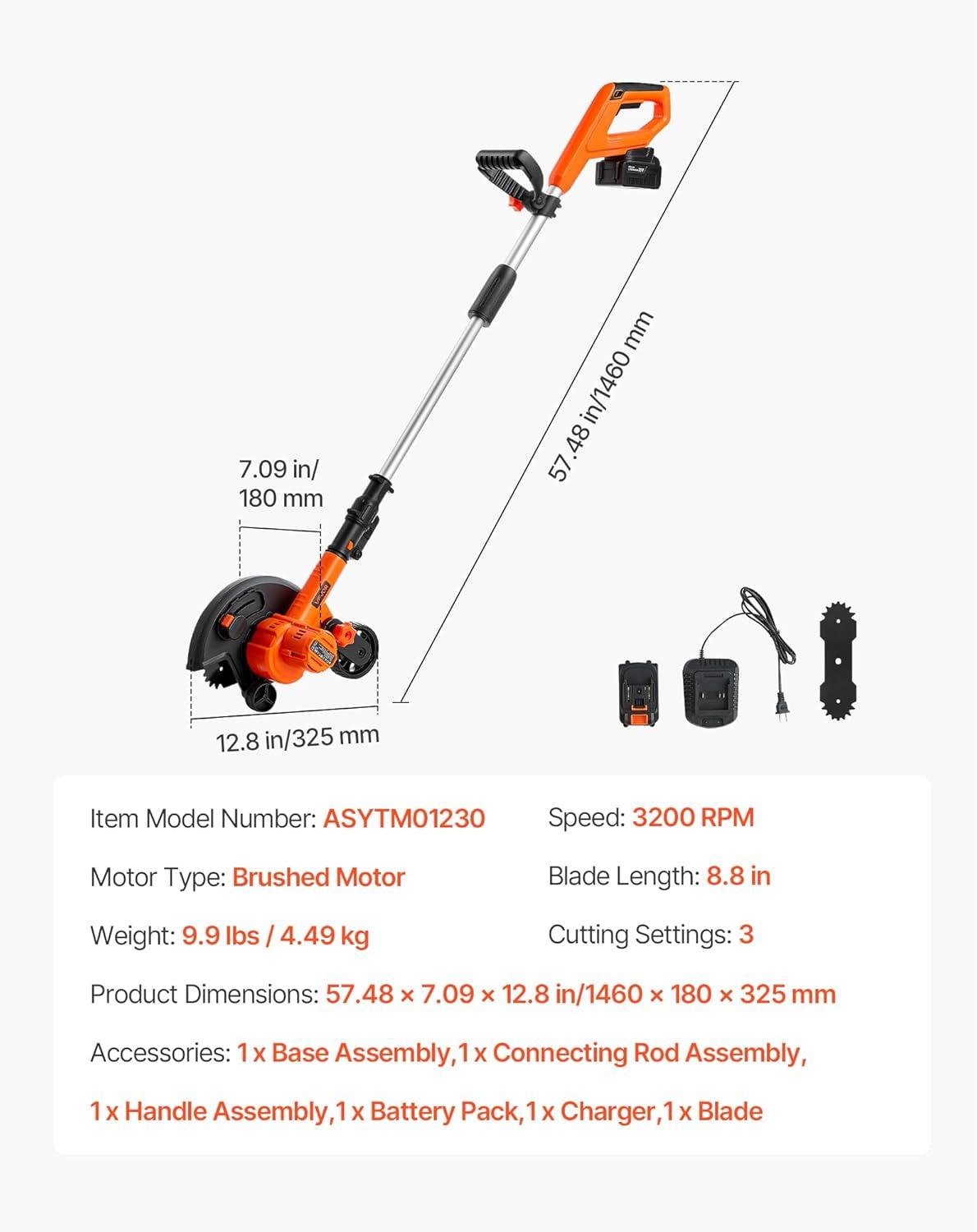 image:imageVEVOR Lawn Edger 8inch Blade Length 12 Amp Electric Edger Lawn Tool 4000 RPM with 3Position Blade Depth 65 Mn Pivoting Handle Dual Wheels for Lawns Driveways Yards and Sidewalk Edges20 Vnew version