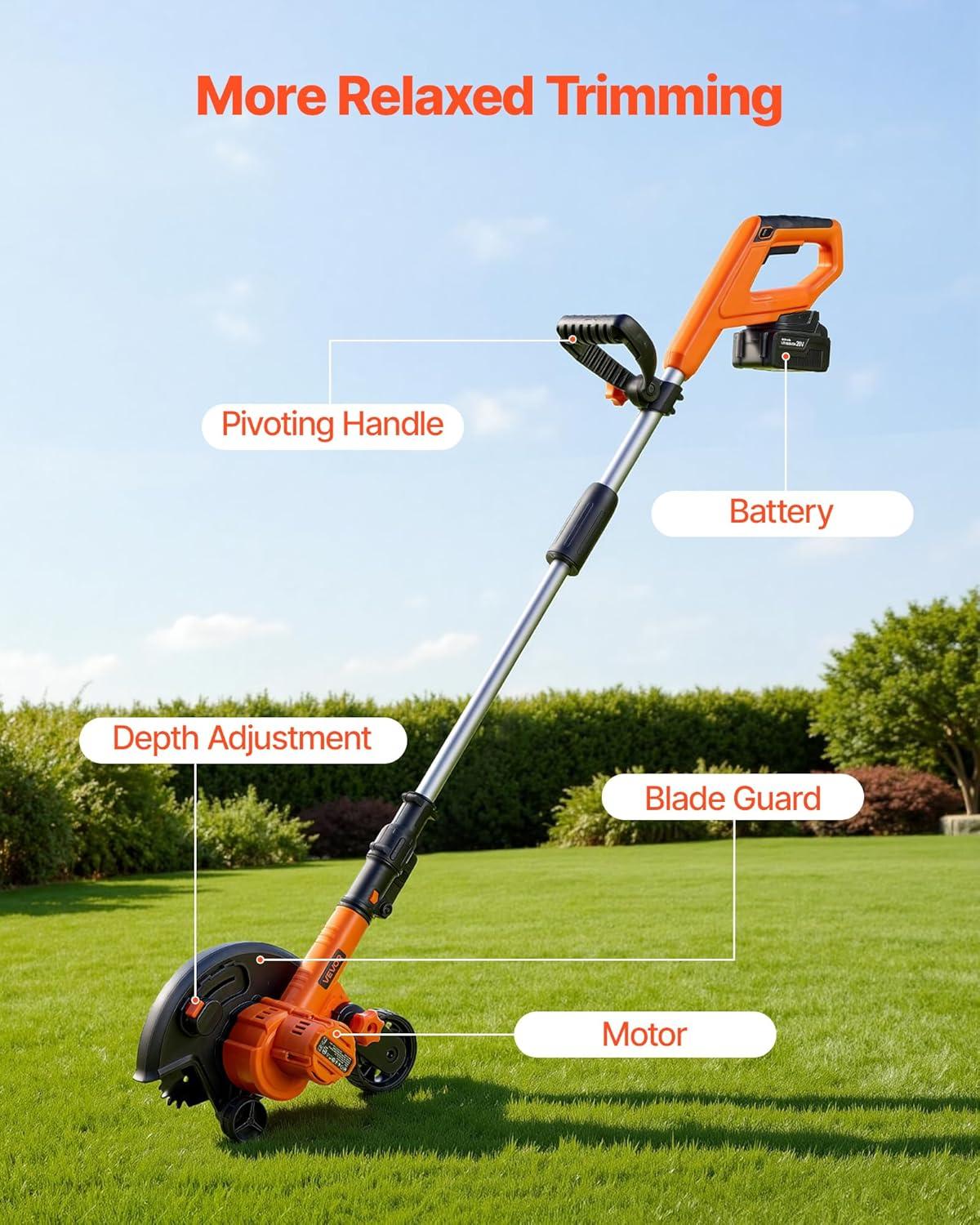 image:imageVEVOR Lawn Edger 8inch Blade Length 12 Amp Electric Edger Lawn Tool 4000 RPM with 3Position Blade Depth 65 Mn Pivoting Handle Dual Wheels for Lawns Driveways Yards and Sidewalk Edges20 Vnew version