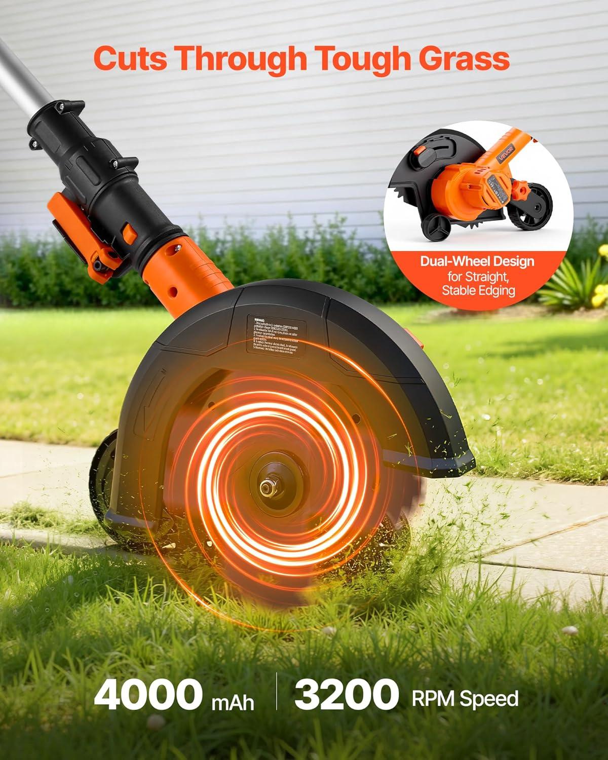 image:imageVEVOR Lawn Edger 8inch Blade Length 12 Amp Electric Edger Lawn Tool 4000 RPM with 3Position Blade Depth 65 Mn Pivoting Handle Dual Wheels for Lawns Driveways Yards and Sidewalk Edges20 Vnew version