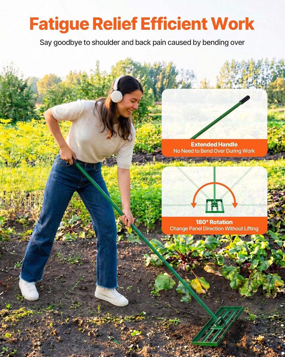 image:imageVEVOR Lawn Leveling Rake 30 in x 10 in Level Lawn Tool HeavyDuty Lawn Leveler with 78 in Steel Extended Handle Rake Suit CPPZP1030000Q4VM8V0