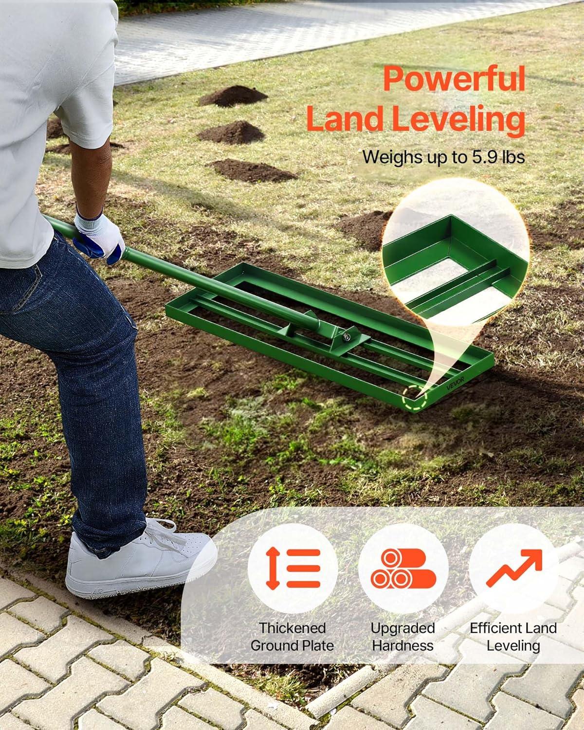 image:imageVEVOR Lawn Leveling Rake 30 in x 10 in Level Lawn Tool HeavyDuty Lawn Leveler with 78 in Steel Extended Handle Rake Suit CPPZP1030000Q4VM8V0