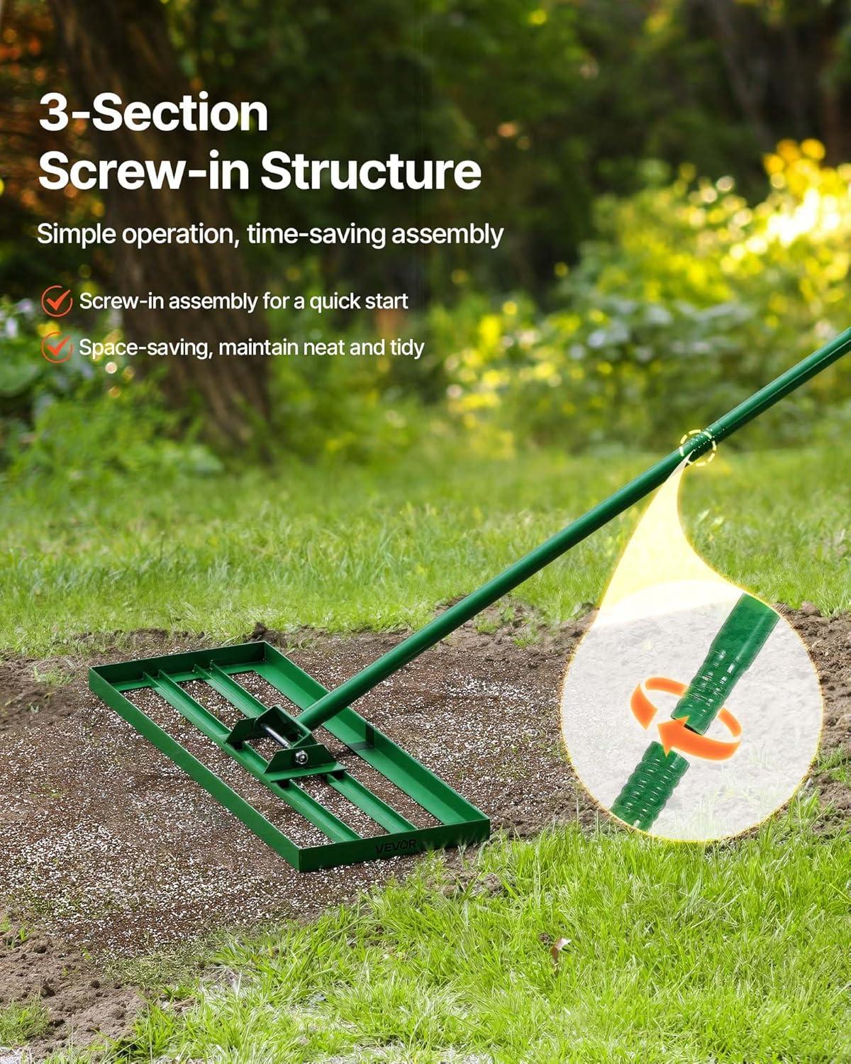 image:imageVEVOR Lawn Leveling Rake 30 in x 10 in Level Lawn Tool HeavyDuty Lawn Leveler with 78 in Steel Extended Handle Rake Suit CPPZP1030000Q4VM8V0