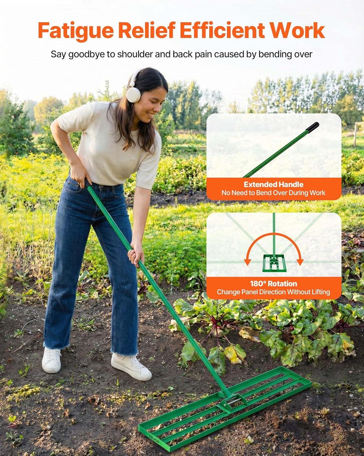 image:imageVEVOR Lawn Leveling Rake 36x10 Level Lawn Tool HeavyDuty Lawn Leveler with 78 Steel Extended Handle Yard Leveling Rake Suit for Garden Golf Lawn Farm48x10