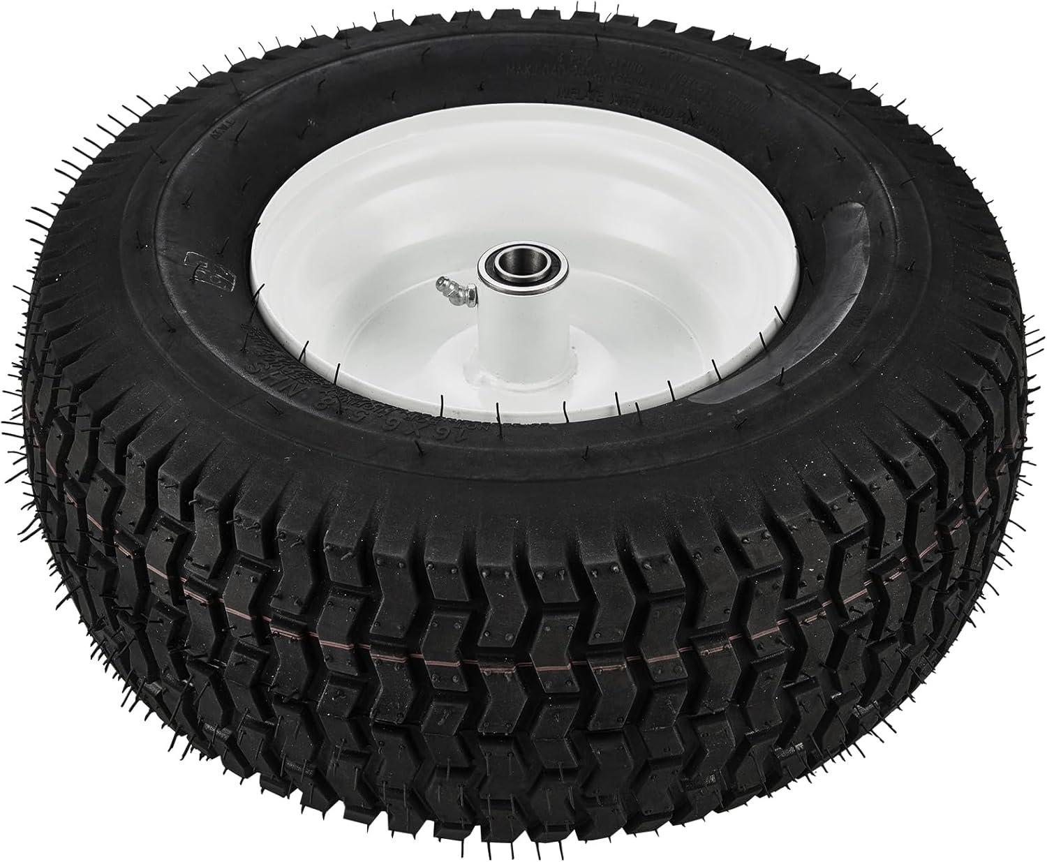 image:imageVEVOR Lawn Mower Tires 16x658 in Tubeless Tractor Tires with Rim 2 Pack Tire amp Wheel 3 in Offset Hub Turf Pneumatic Tires 34 in Bushing Size 16 PCS Adapters for Riding Mower Lawn TractorTubeless with Rim