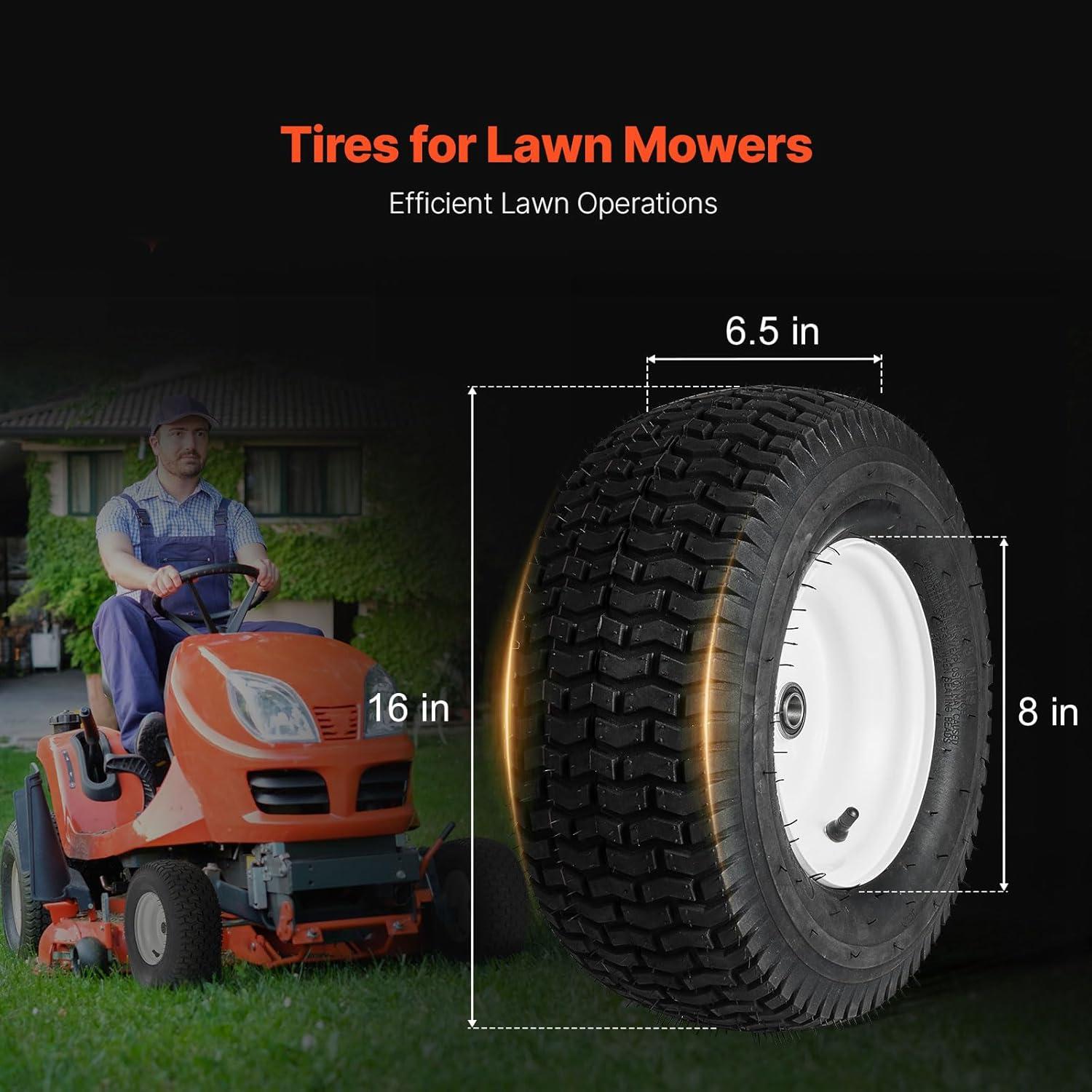 image:imageVEVOR Lawn Mower Tires 16x658 in Tubeless Tractor Tires with Rim 2 Pack Tire amp Wheel 3 in Offset Hub Turf Pneumatic Tires 34 in Bushing Size 16 PCS Adapters for Riding Mower Lawn TractorTubeless with Rim