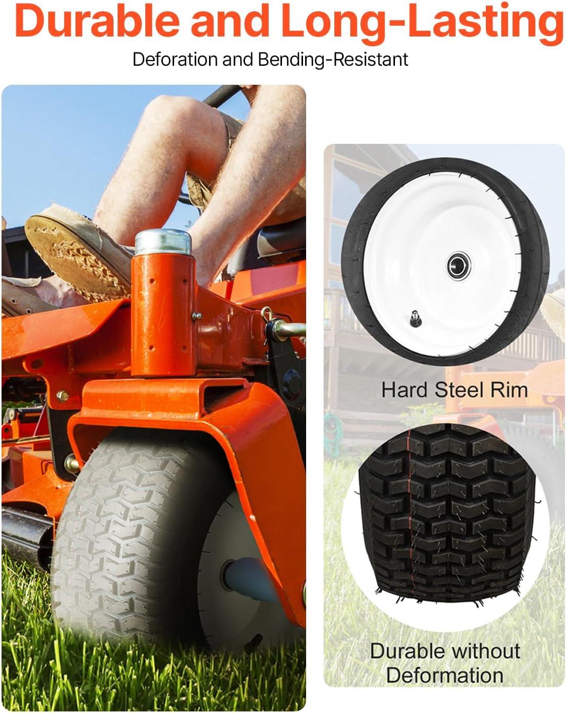 image:imageVEVOR Lawn Mower Tires 16x658 in Tubeless Tractor Tires with Rim 2 Pack Tire amp Wheel 3 in Offset Hub Turf Pneumatic Tires 34 in Bushing Size 16 PCS Adapters for Riding Mower Lawn TractorTubeless with Rim