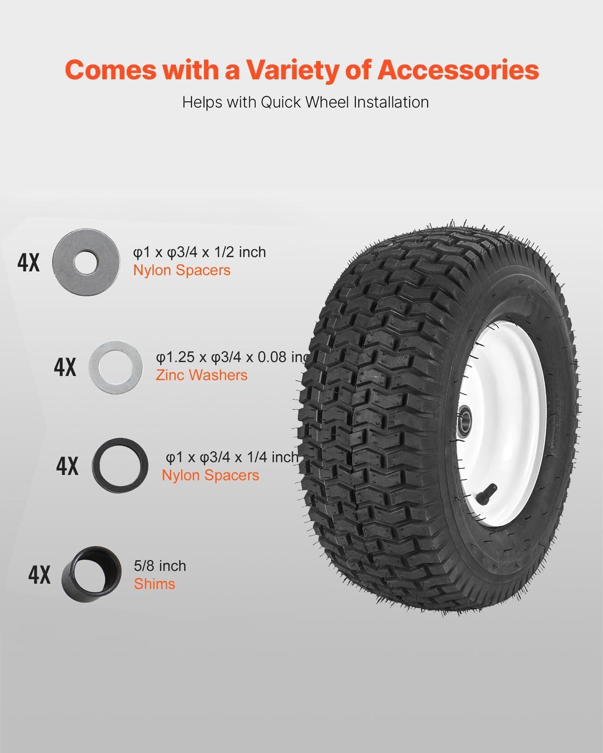 image:imageVEVOR Lawn Mower Tires 16x658 in Tubeless Tractor Tires with Rim 2 Pack Tire amp Wheel 3 in Offset Hub Turf Pneumatic Tires 34 in Bushing Size 16 PCS Adapters for Riding Mower Lawn TractorTubeless with Rim