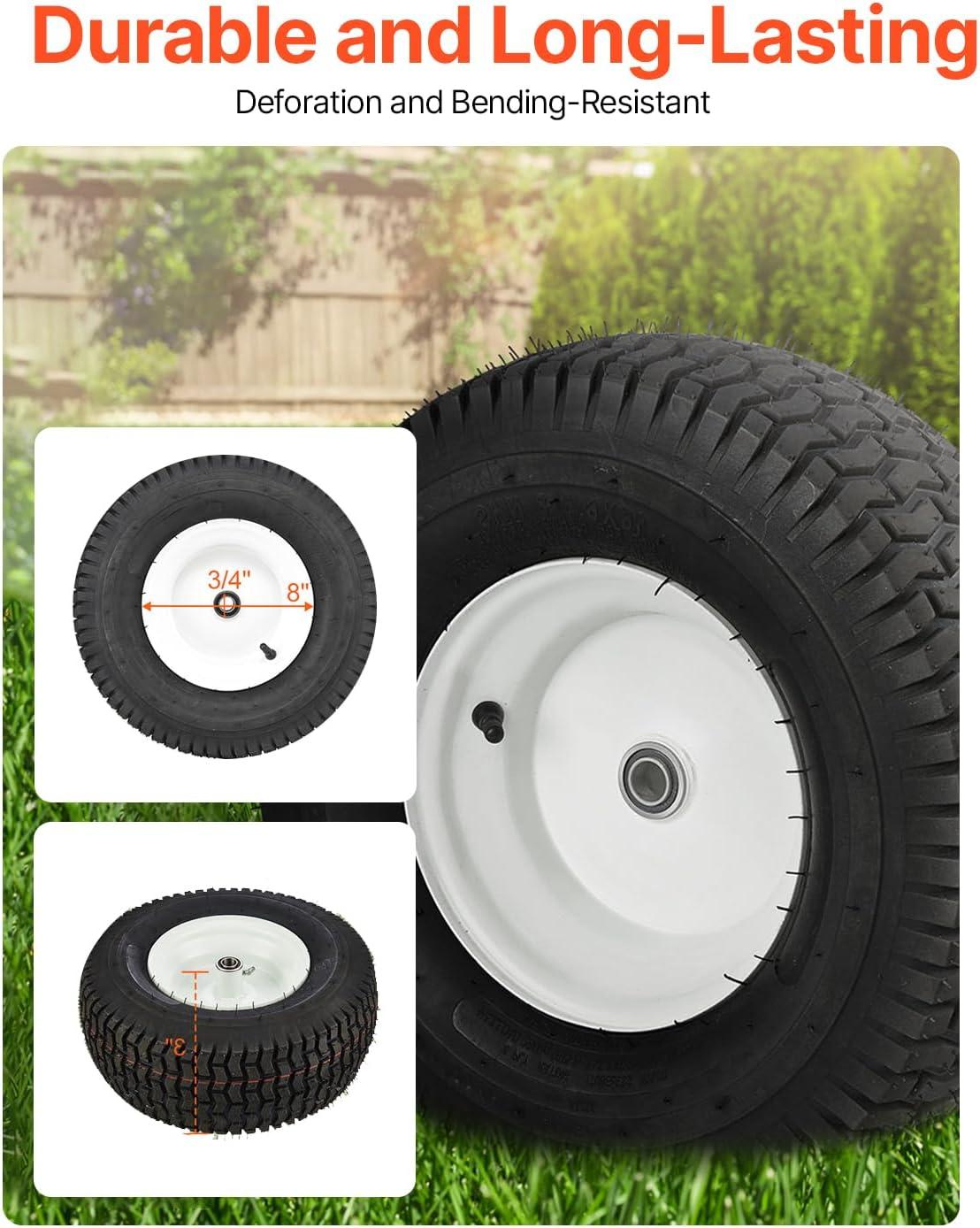 image:imageVEVOR Lawn Mower Tires 16x658 in Tubeless Tractor Tires with Rim 2 Pack Tire amp Wheel 3 in Offset Hub Turf Pneumatic Tires 34 in Bushing Size 16 PCS Adapters for Riding Mower Lawn TractorTubeless with Rim