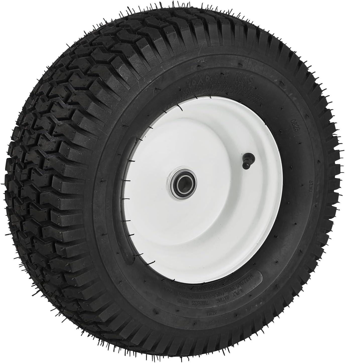 image:imageVEVOR Lawn Mower Tires 16x658 in Tubeless Tractor Tires with Rim 2 Pack Tire amp Wheel 3 in Offset Hub Turf Pneumatic Tires 34 in Bushing Size 16 PCS Adapters for Riding Mower Lawn TractorTubeless with Rim
