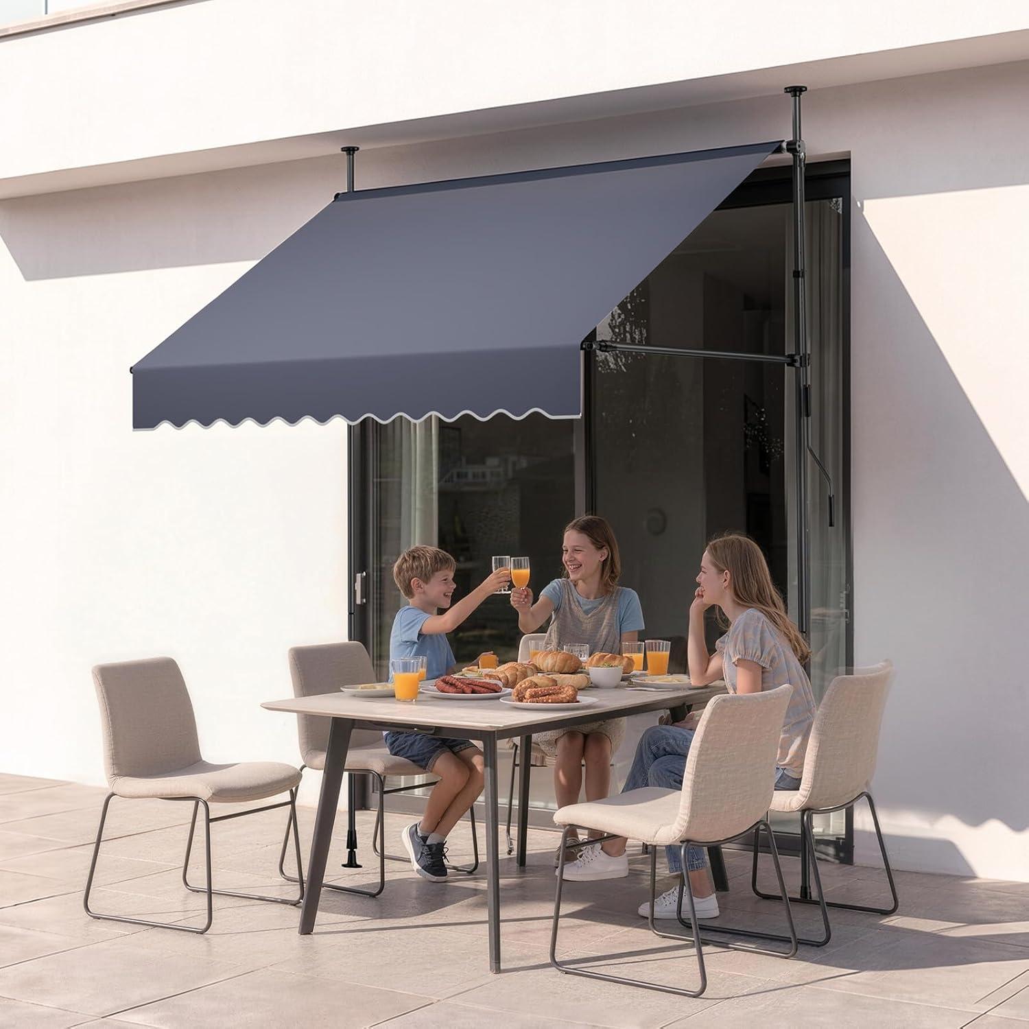 image:imageVEVOR Manual Retractable Awning 78 Outdoor Retractable Patio Awning Sunshade Shelter Height Adjustable Patio Door Window Canopy with Manual Crank Handle for Backyard Garden Balcony Dark Gray