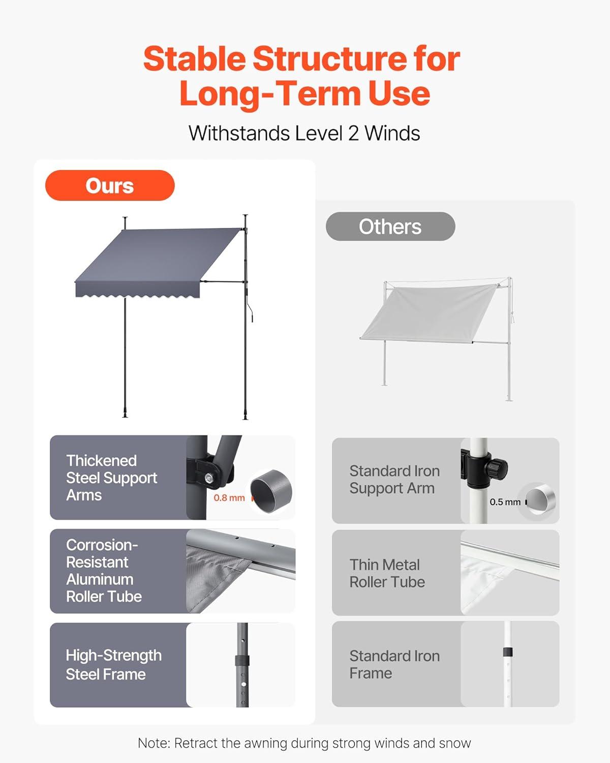image:imageVEVOR Manual Retractable Awning 78 Outdoor Retractable Patio Awning Sunshade Shelter Height Adjustable Patio Door Window Canopy with Manual Crank Handle for Backyard Garden Balcony Dark Gray