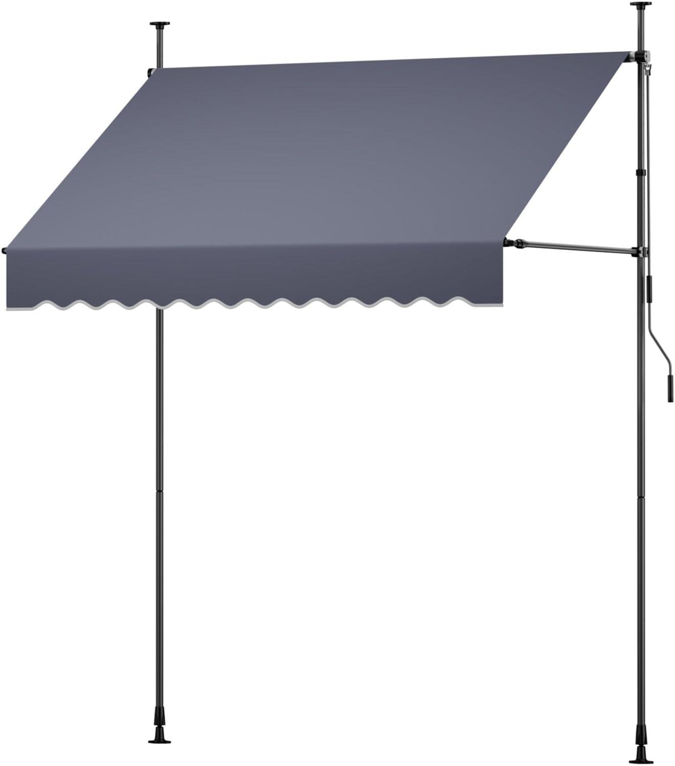 image:imageVEVOR Manual Retractable Awning 78 Outdoor Retractable Patio Awning Sunshade Shelter Height Adjustable Patio Door Window Canopy with Manual Crank Handle for Backyard Garden Balcony Dark Gray