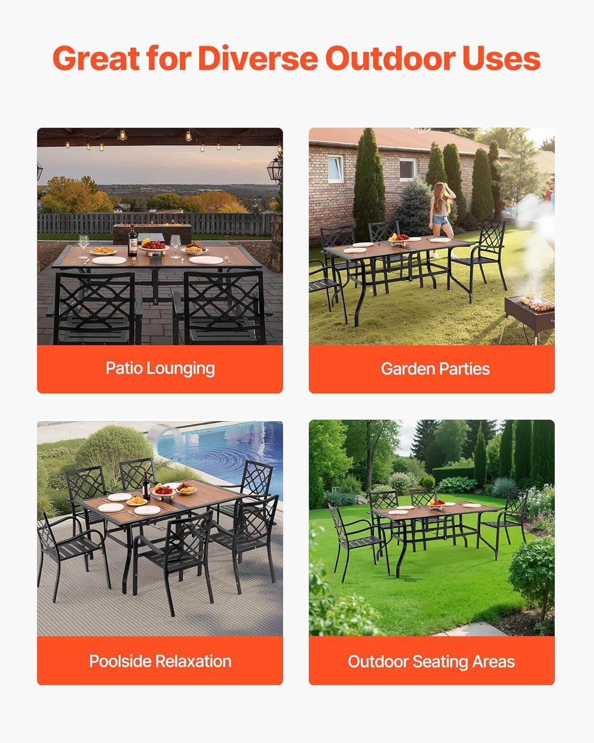 image:imageVEVOR Outdoor Patio Dining Table 37 inch Square Metal Steel Slat Backyard Bistro Tables with 15 in Umbrella Hole Outside AllWeather Large Furniture for Lawn Garden Porch Black59 inchWoodLike Steel