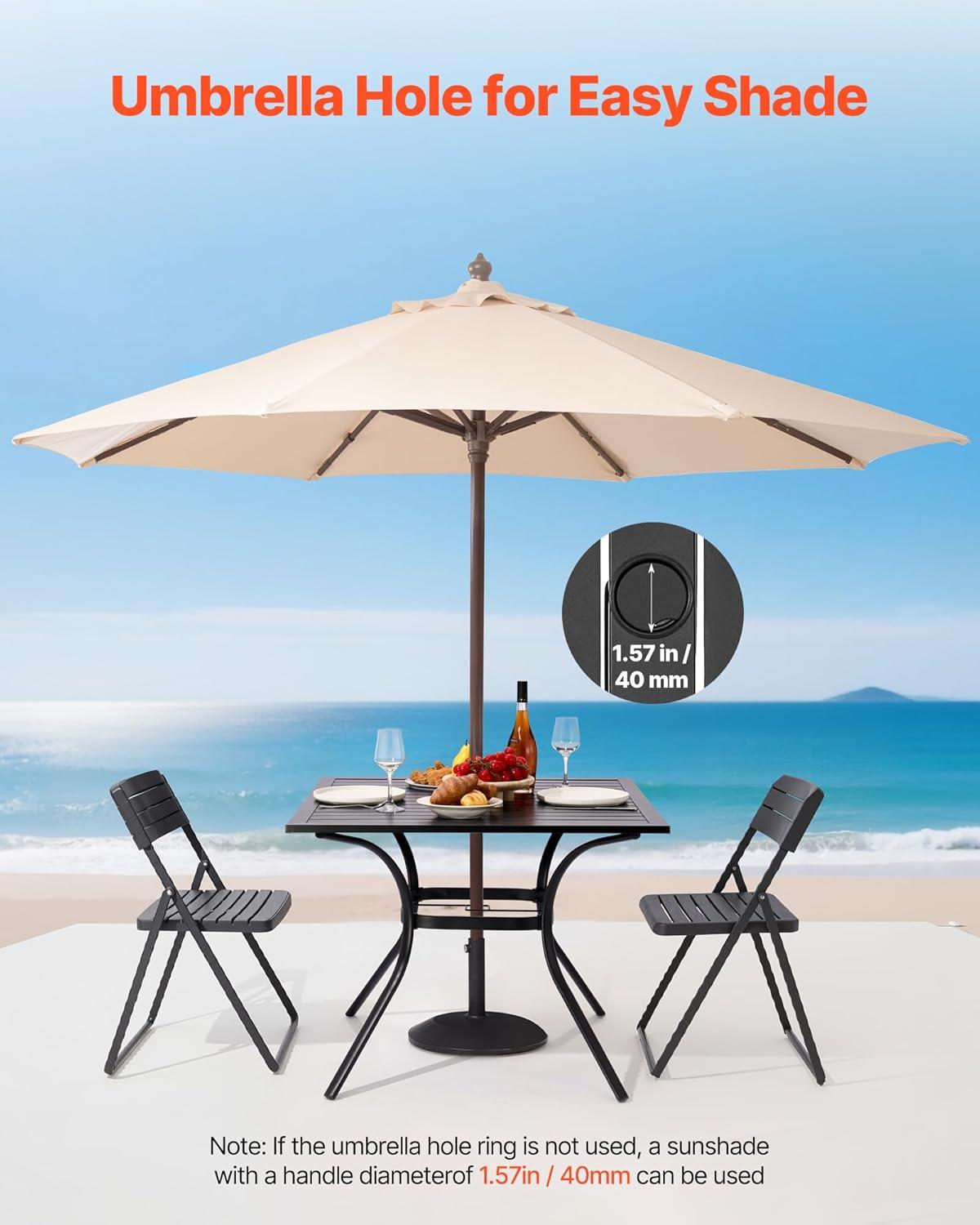 image:imageVEVOR Outdoor Patio Dining Table 37 inch Square Metal Steel Slat Backyard Bistro Tables with 15 in Umbrella Hole Outside AllWeather Large Furniture for Lawn Garden Porch Black37 inch