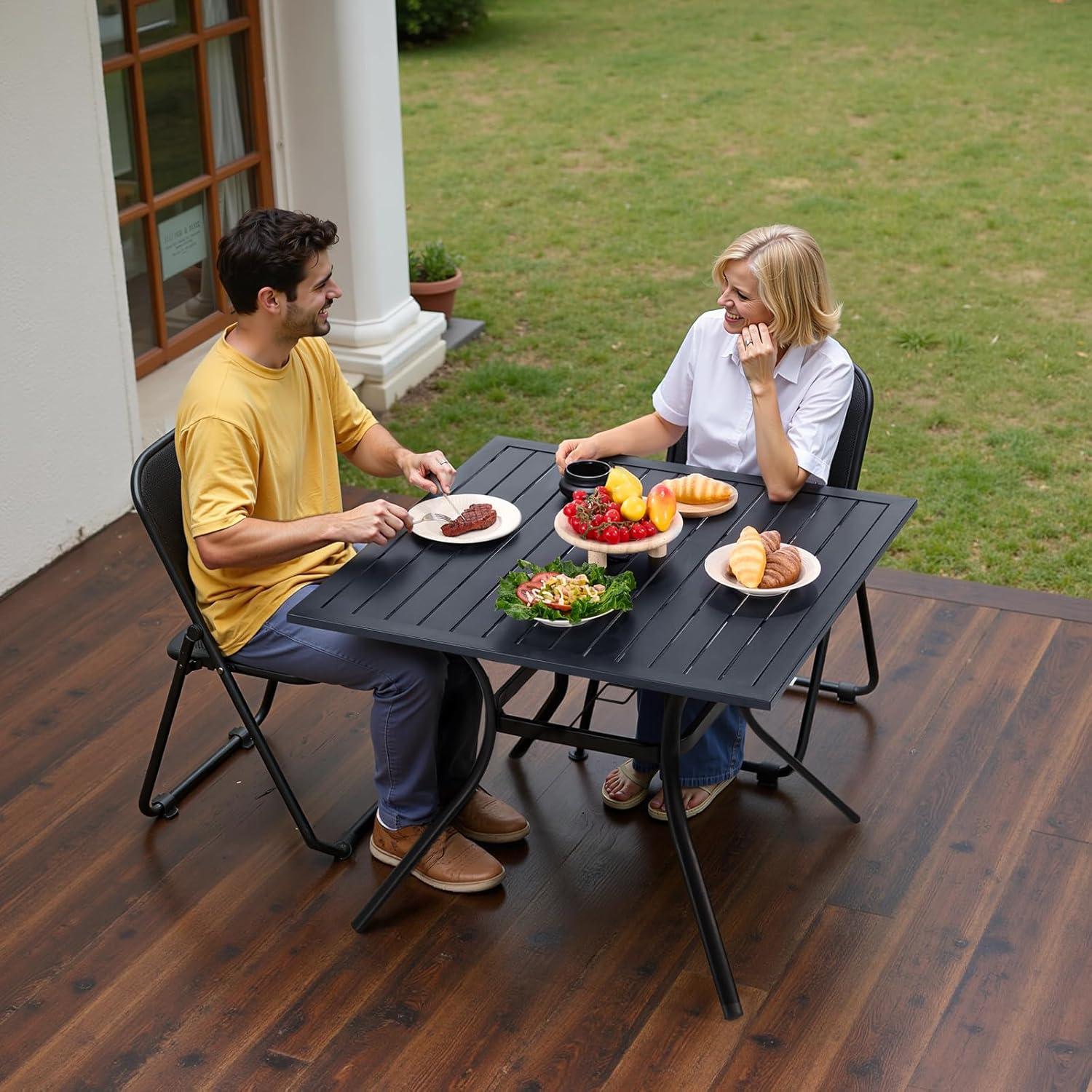 image:imageVEVOR Outdoor Patio Dining Table 37 inch Square Metal Steel Slat Backyard Bistro Tables with 15 in Umbrella Hole Outside AllWeather Large Furniture for Lawn Garden Porch Black37 inch