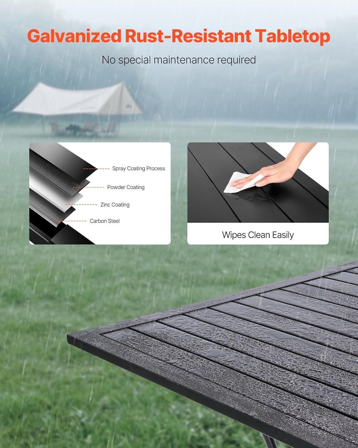 image:imageVEVOR Outdoor Patio Dining Table 37 inch Square Metal Steel Slat Backyard Bistro Tables with 15 in Umbrella Hole Outside AllWeather Large Furniture for Lawn Garden Porch Black37 inch
