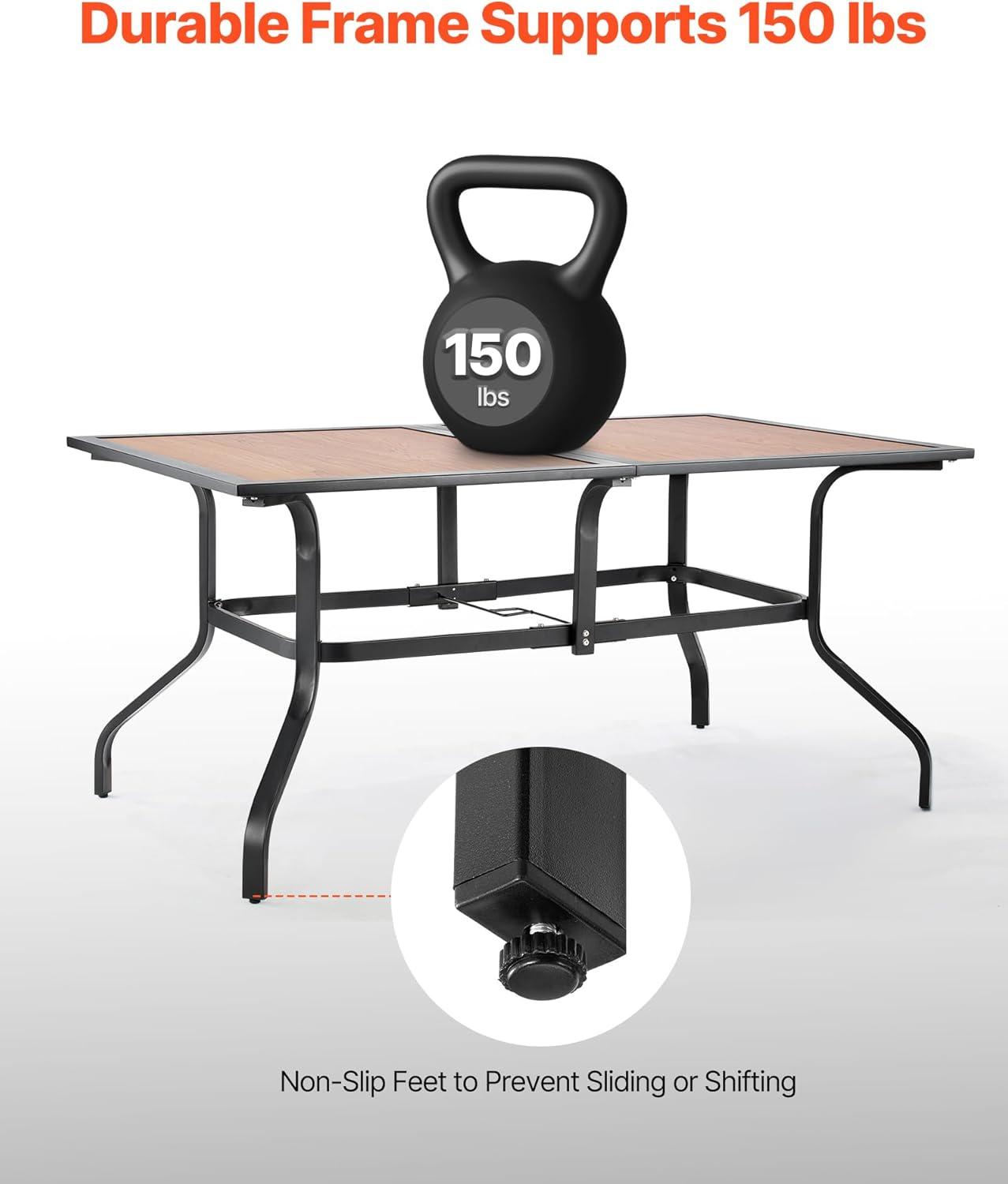 image:imageVEVOR Outdoor Patio Dining Table 37 inch Square Metal Steel Slat Backyard Bistro Tables with 15 in Umbrella Hole Outside AllWeather Large Furniture for Lawn Garden Porch Black59 inchWoodLike Steel