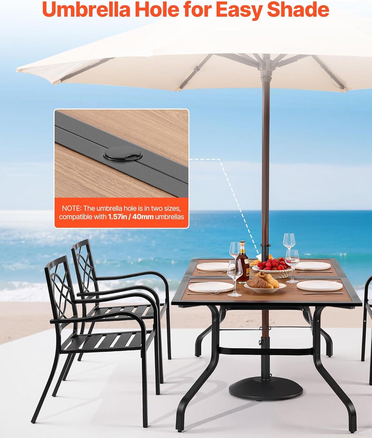 image:imageVEVOR Outdoor Patio Dining Table 37 inch Square Metal Steel Slat Backyard Bistro Tables with 15 in Umbrella Hole Outside AllWeather Large Furniture for Lawn Garden Porch Black59 inchWoodLike Steel