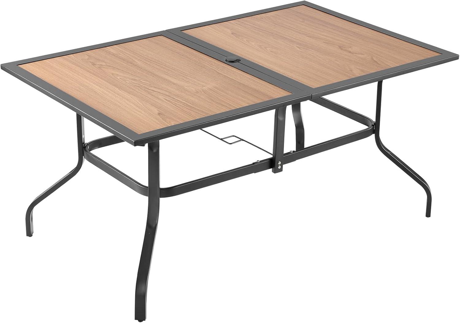 image:imageVEVOR Outdoor Patio Dining Table 37 inch Square Metal Steel Slat Backyard Bistro Tables with 15 in Umbrella Hole Outside AllWeather Large Furniture for Lawn Garden Porch Black59 inchWoodLike Steel