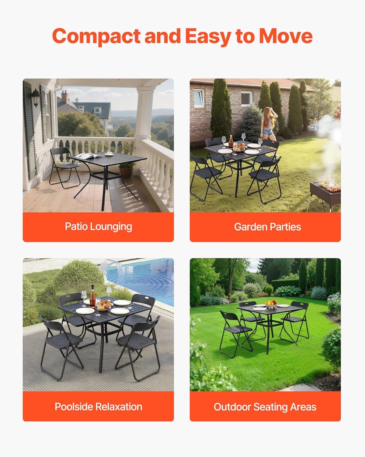 image:imageVEVOR Outdoor Patio Dining Table 37 inch Square Metal Steel Slat Backyard Bistro Tables with 15 in Umbrella Hole Outside AllWeather Large Furniture for Lawn Garden Porch Black37 inch