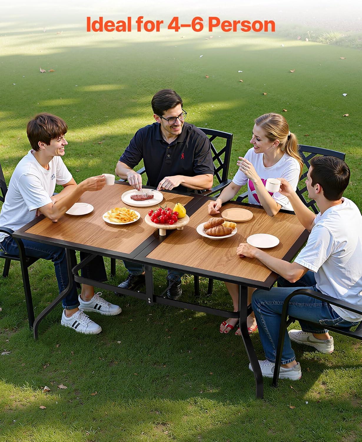 image:imageVEVOR Outdoor Patio Dining Table 37 inch Square Metal Steel Slat Backyard Bistro Tables with 15 in Umbrella Hole Outside AllWeather Large Furniture for Lawn Garden Porch Black59 inchWoodLike Steel