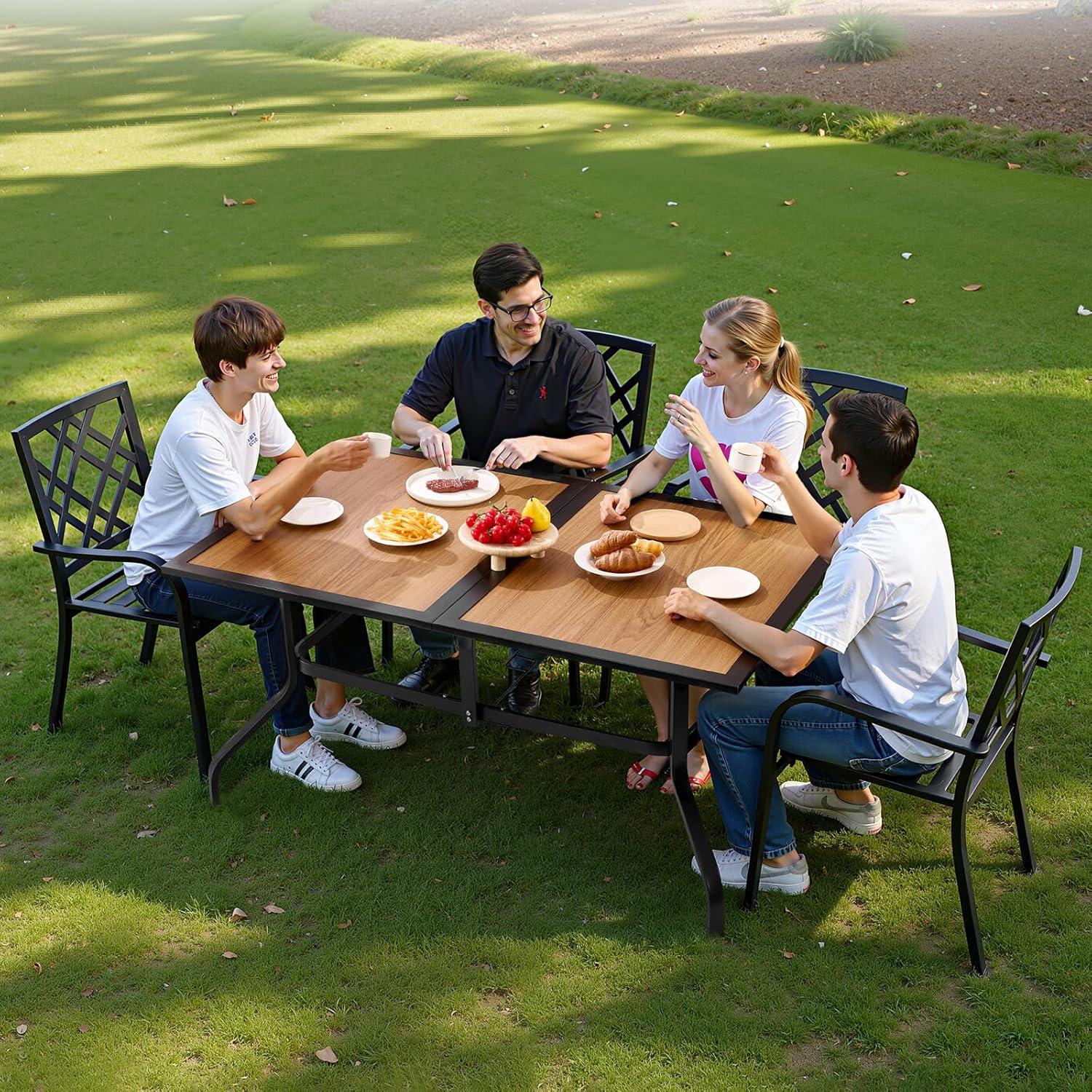 image:imageVEVOR Outdoor Patio Dining Table 37 inch Square Metal Steel Slat Backyard Bistro Tables with 15 in Umbrella Hole Outside AllWeather Large Furniture for Lawn Garden Porch Black59 inchWoodLike Steel