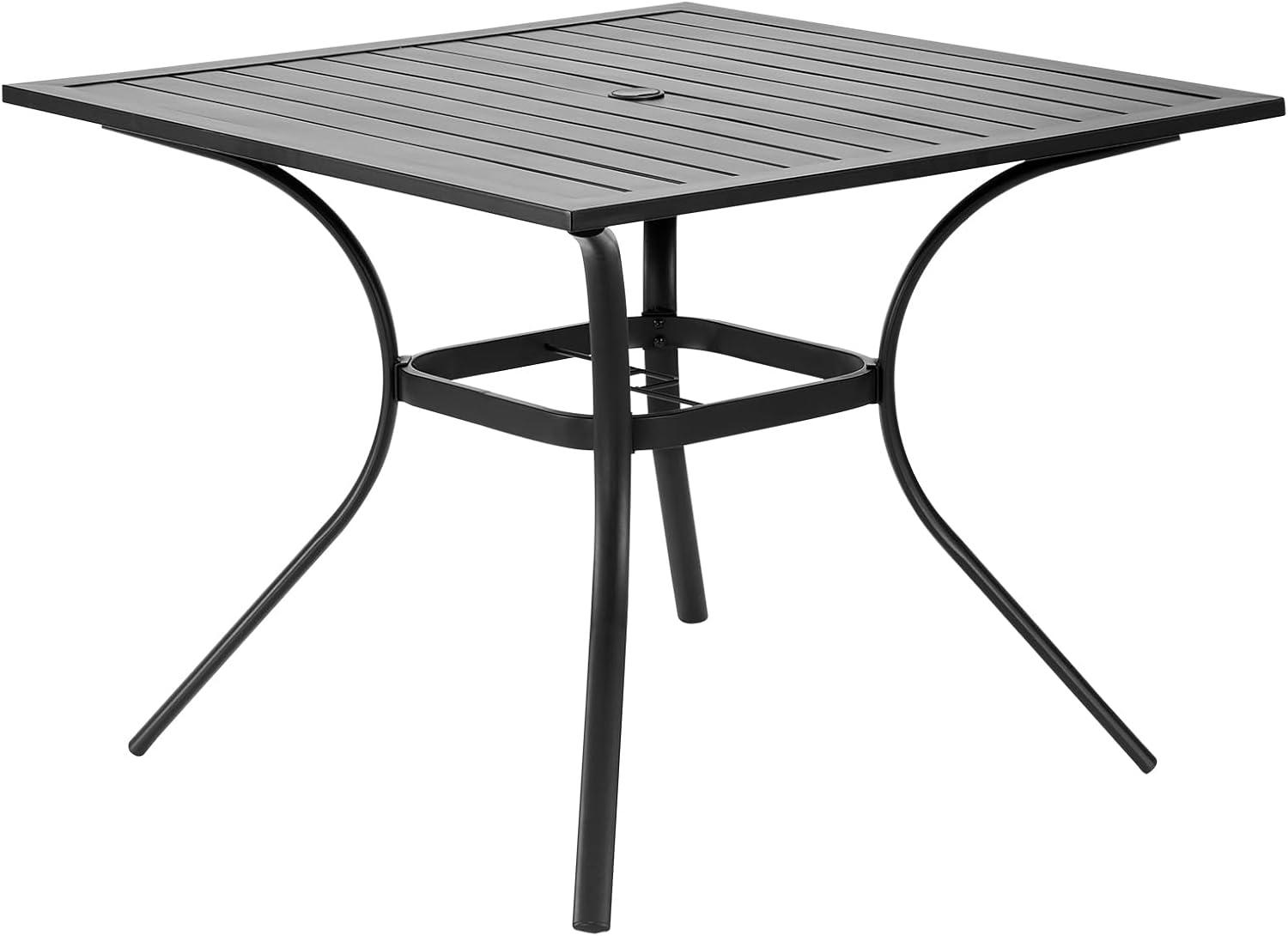 image:imageVEVOR Outdoor Patio Dining Table 37 inch Square Metal Steel Slat Backyard Bistro Tables with 15 in Umbrella Hole Outside AllWeather Large Furniture for Lawn Garden Porch Black37 inch