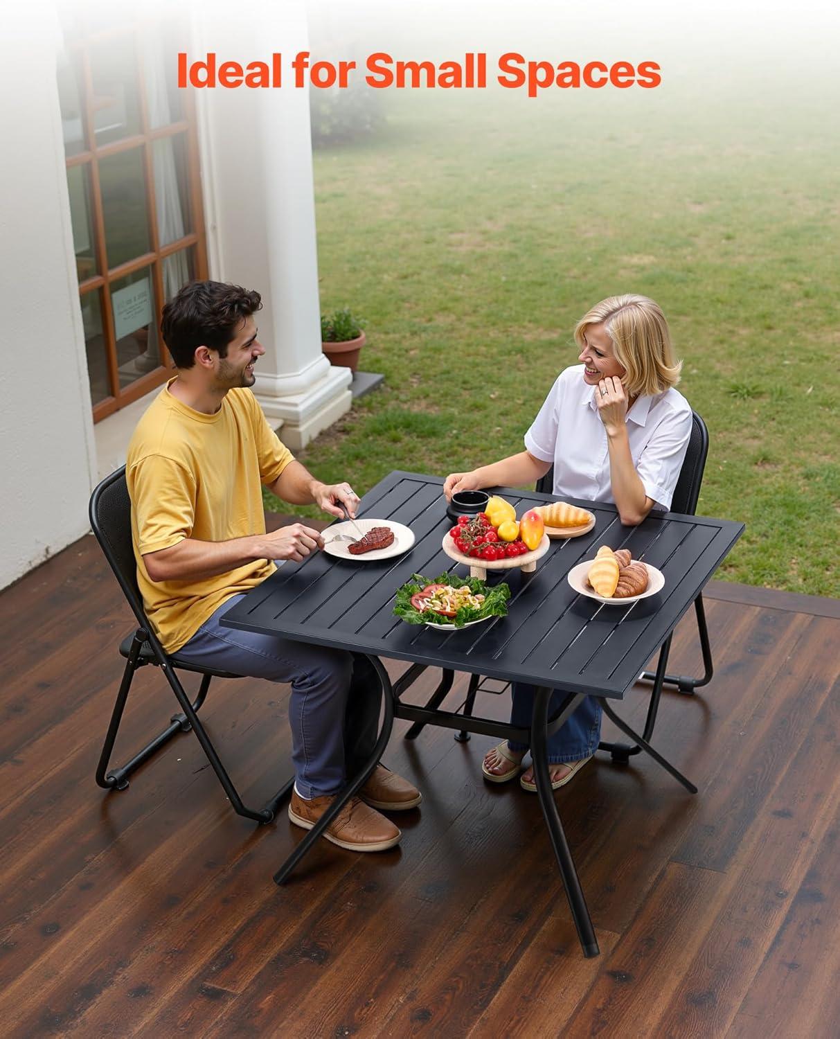 image:imageVEVOR Outdoor Patio Dining Table 37 inch Square Metal Steel Slat Backyard Bistro Tables with 15 in Umbrella Hole Outside AllWeather Large Furniture for Lawn Garden Porch Black37 inch