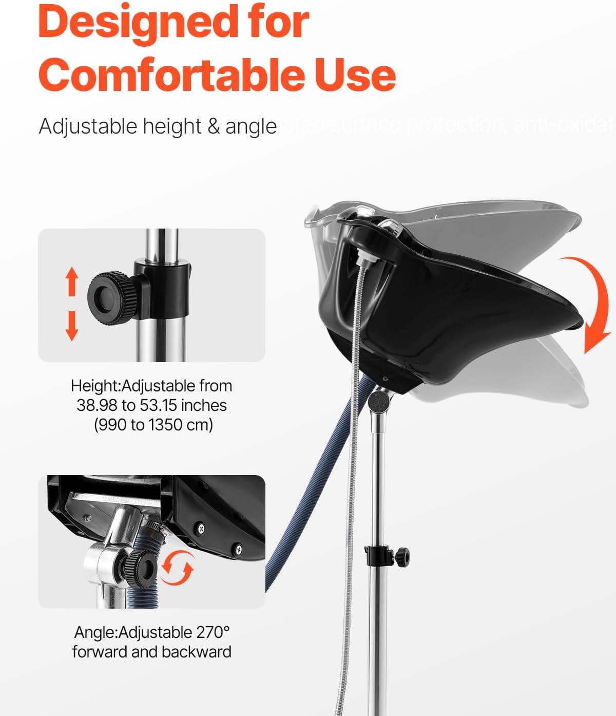 image:imageVEVOR Portable Shampoo Bowl Shampoo Sink for Washing Hair with Electric Pump Includes 2 Buckets 2 Showerheads Drain Hose Height and Angle Adjustable Portable Wash Bowl for Home Salon Use BlackHair sink wshower headUpgraded version