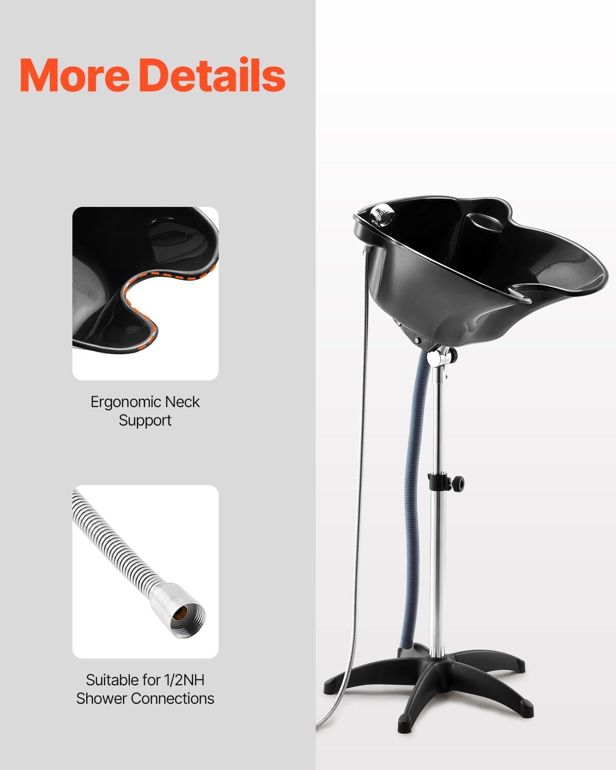 image:imageVEVOR Portable Shampoo Bowl Shampoo Sink for Washing Hair with Electric Pump Includes 2 Buckets 2 Showerheads Drain Hose Height and Angle Adjustable Portable Wash Bowl for Home Salon Use BlackHair sink wshower headUpgraded version
