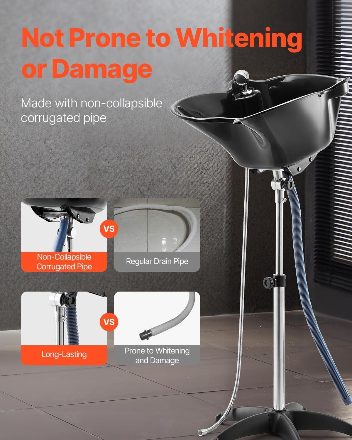 image:imageVEVOR Portable Shampoo Bowl Shampoo Sink for Washing Hair with Electric Pump Includes 2 Buckets 2 Showerheads Drain Hose Height and Angle Adjustable Portable Wash Bowl for Home Salon Use BlackHair sink wshower headUpgraded version