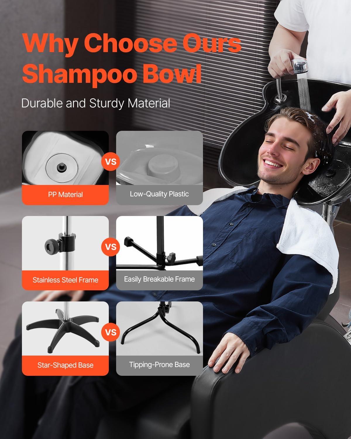 image:imageVEVOR Portable Shampoo Bowl Shampoo Sink for Washing Hair with Electric Pump Includes 2 Buckets 2 Showerheads Drain Hose Height and Angle Adjustable Portable Wash Bowl for Home Salon Use BlackHair sink wshower headUpgraded version