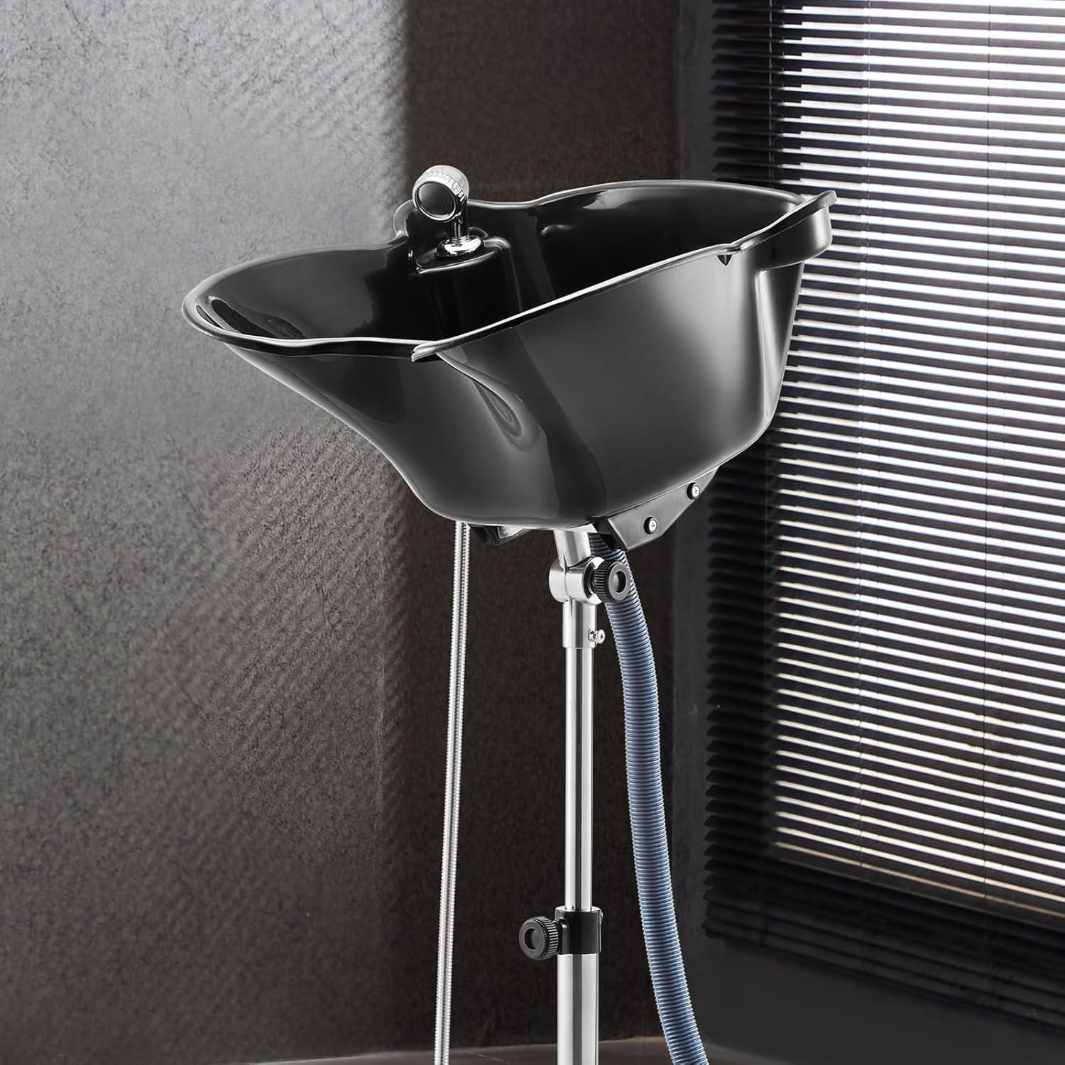 image:imageVEVOR Portable Shampoo Bowl Shampoo Sink for Washing Hair with Electric Pump Includes 2 Buckets 2 Showerheads Drain Hose Height and Angle Adjustable Portable Wash Bowl for Home Salon Use BlackHair sink wshower headUpgraded version