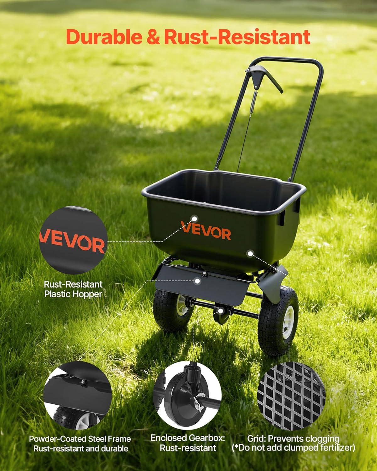 image:imageVEVOR Push Lawn Spreader 12ft Spreading Width Broadcast Spreader with 80lbs Load Capacity amp 10 in AllTerrain Tires WalkBehind Garden amp Lawn Broadcast Spreaders for Seed Fertilizer Salt Ice Melt