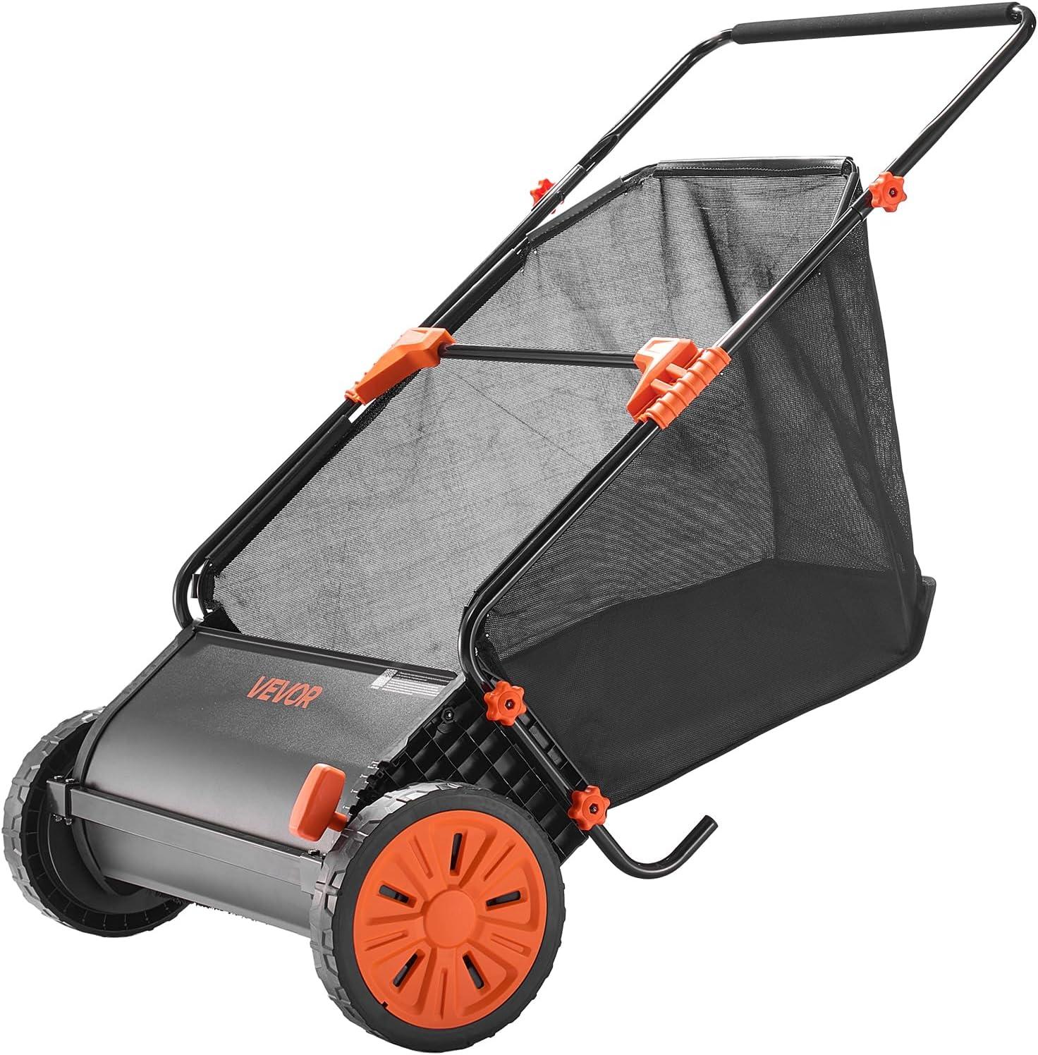 image:imageVEVOR Push Lawn Sweeper 26 in Leaf amp Grass Collector with 7 cu ft Hopper Bag Adjustable Brush Height amp Spinning Brushes Heavy Duty Yard Sweeper with Rubber Wheels for Leaves Grass Cleanup26 inch Upgraded Version