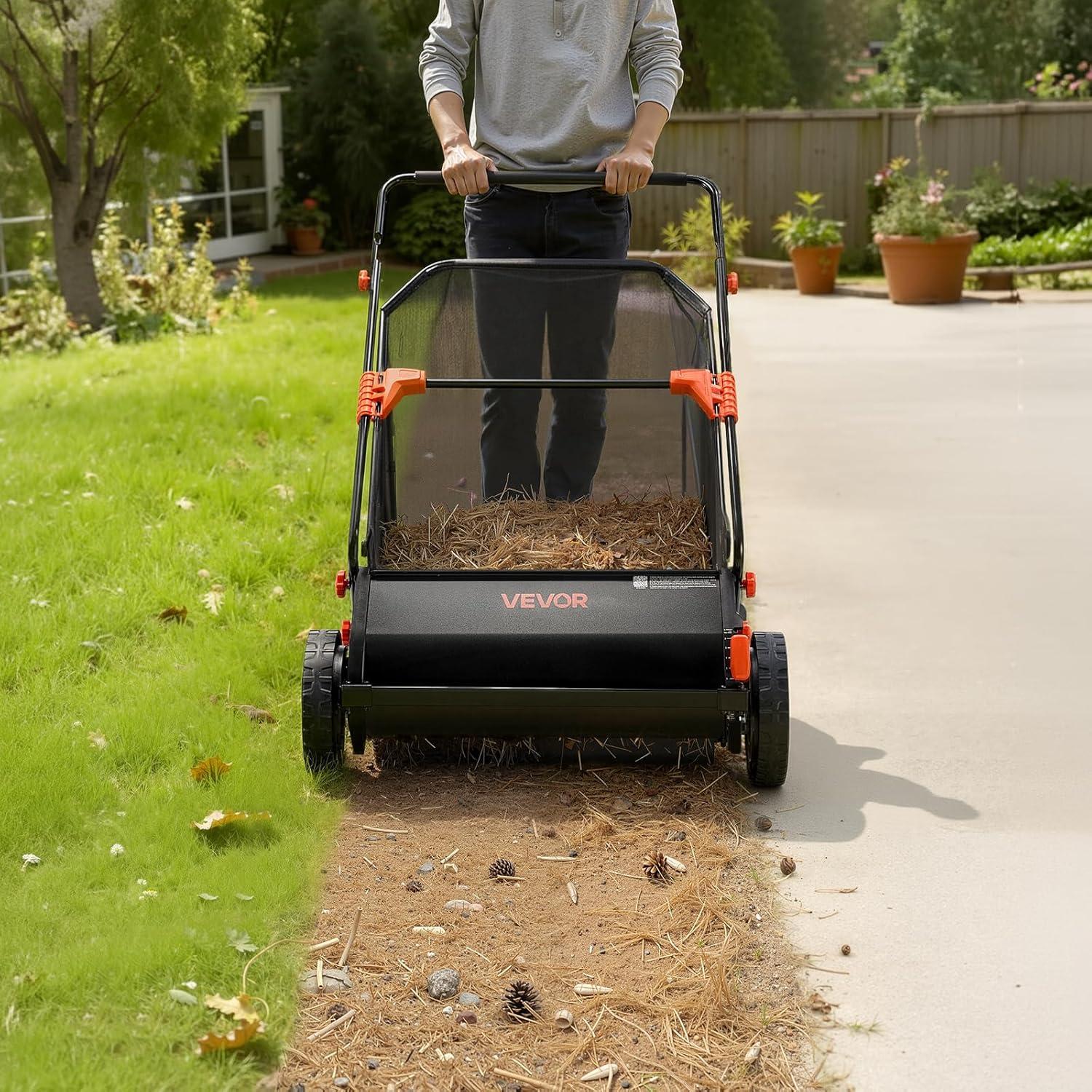 image:imageVEVOR Push Lawn Sweeper 26 in Leaf amp Grass Collector with 7 cu ft Hopper Bag Adjustable Brush Height amp Spinning Brushes Heavy Duty Yard Sweeper with Rubber Wheels for Leaves Grass Cleanup26 inch Replacement Brush