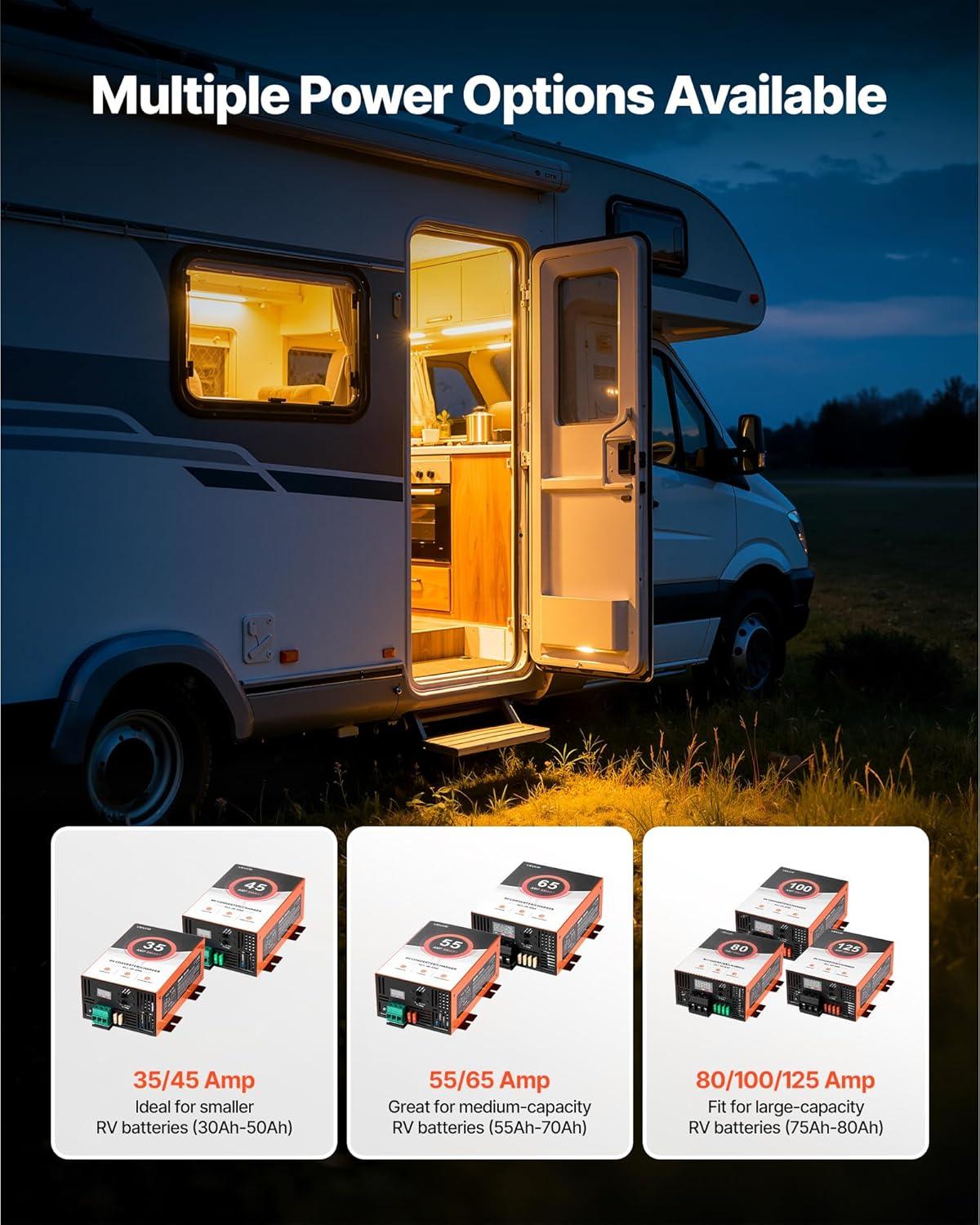 image:imageVEVOR RV Power Converter 65 Amp 110V AC to 12V DC RV Converter Battery Charger Multi Stage Smart Charging 13V to 165V Operating Range Compatible with Lithium amp Lead Acid Battery for Camper45 AMP