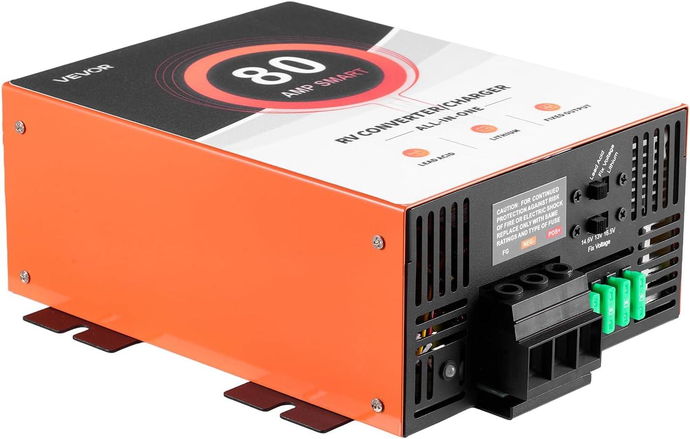 image:imageVEVOR RV Power Converter 65 Amp 110V AC to 12V DC RV Converter Battery Charger Multi Stage Smart Charging 13V to 165V Operating Range Compatible with Lithium amp Lead Acid Battery for Camper80 AMP