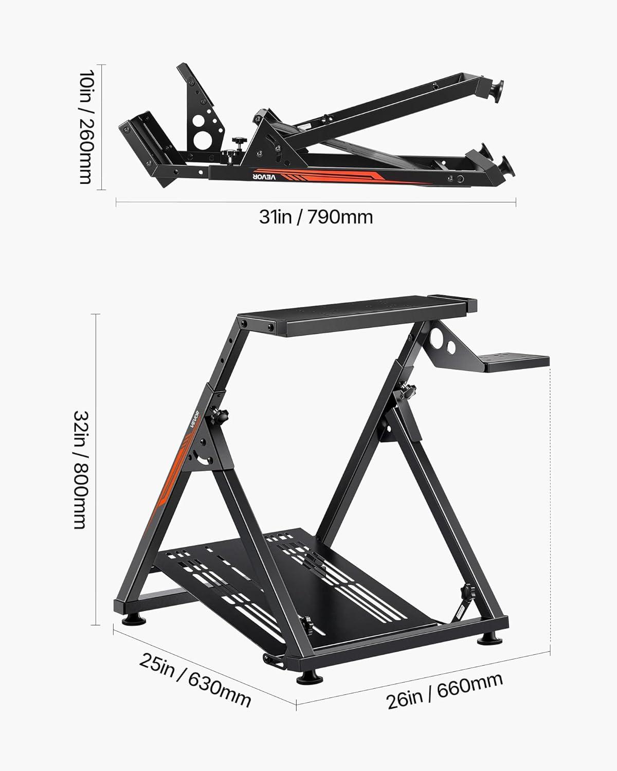 image:imageVEVOR Racing Wheel Stand HeavyDuty Simulator Cockpit Steering Stand with DualRail DualArm Fit Logitech G25G27G29G920G923 Thrustmaster T300RSTX F458T500RST3PAPRO F1GT and CSR PedalsXshaped lite