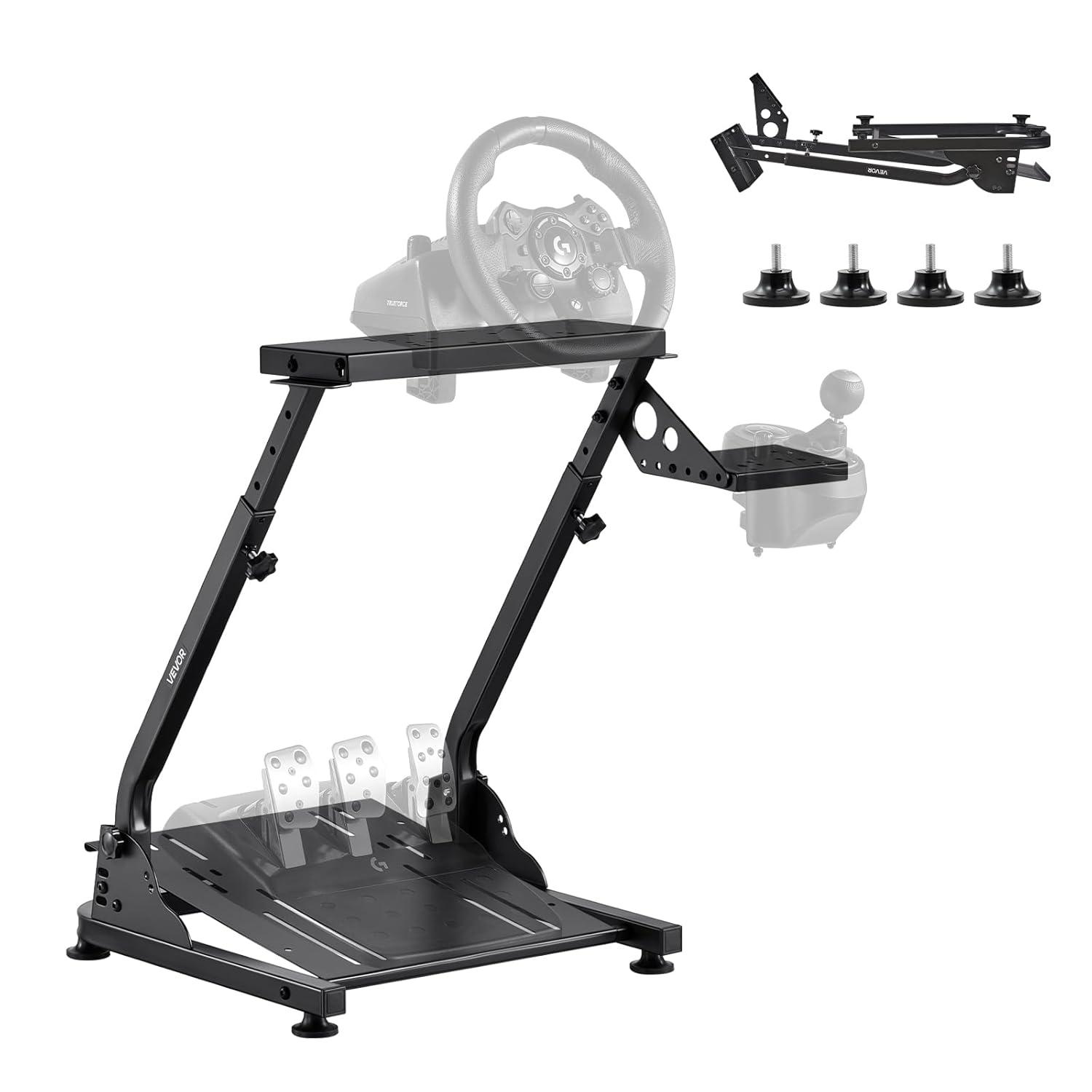 image:imageVEVOR Racing Wheel Stand HeavyDuty Simulator Cockpit Steering Stand with DualRail DualArm Fit Logitech G25G27G29G920G923 Thrustmaster T300RSTX F458T500RST3PAPRO F1GT and CSR PedalsLshaped