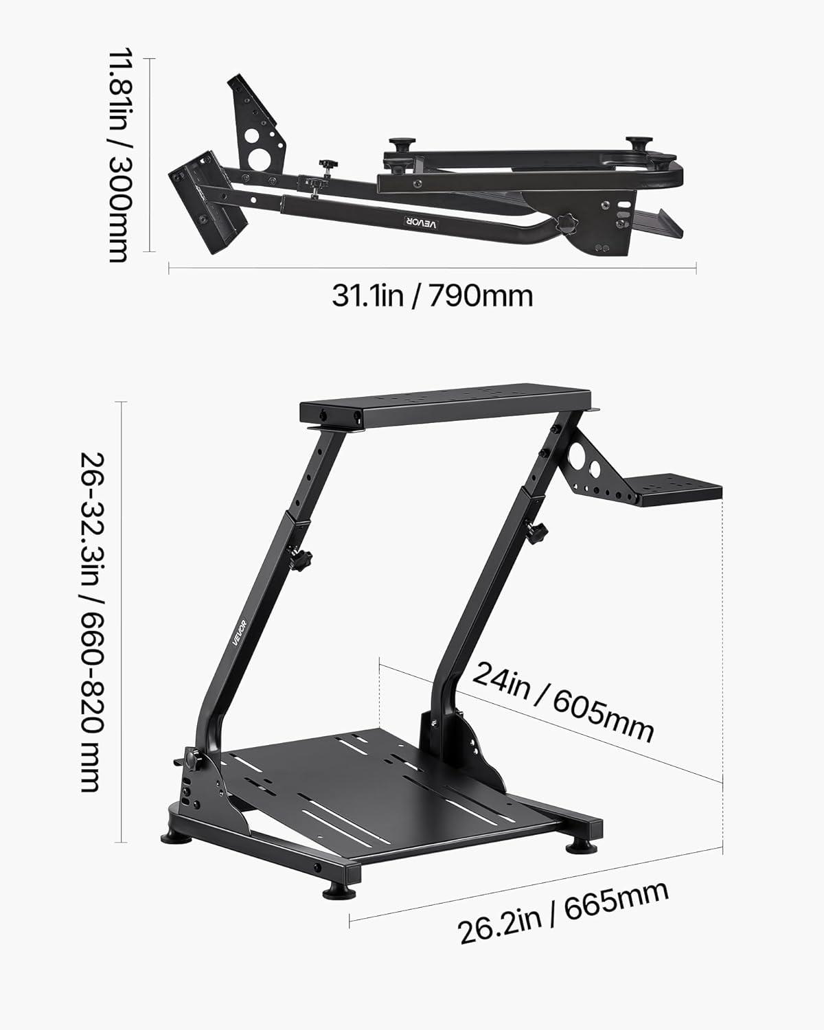 image:imageVEVOR Racing Wheel Stand HeavyDuty Simulator Cockpit Steering Stand with DualRail DualArm Fit Logitech G25G27G29G920G923 Thrustmaster T300RSTX F458T500RST3PAPRO F1GT and CSR PedalsLshaped