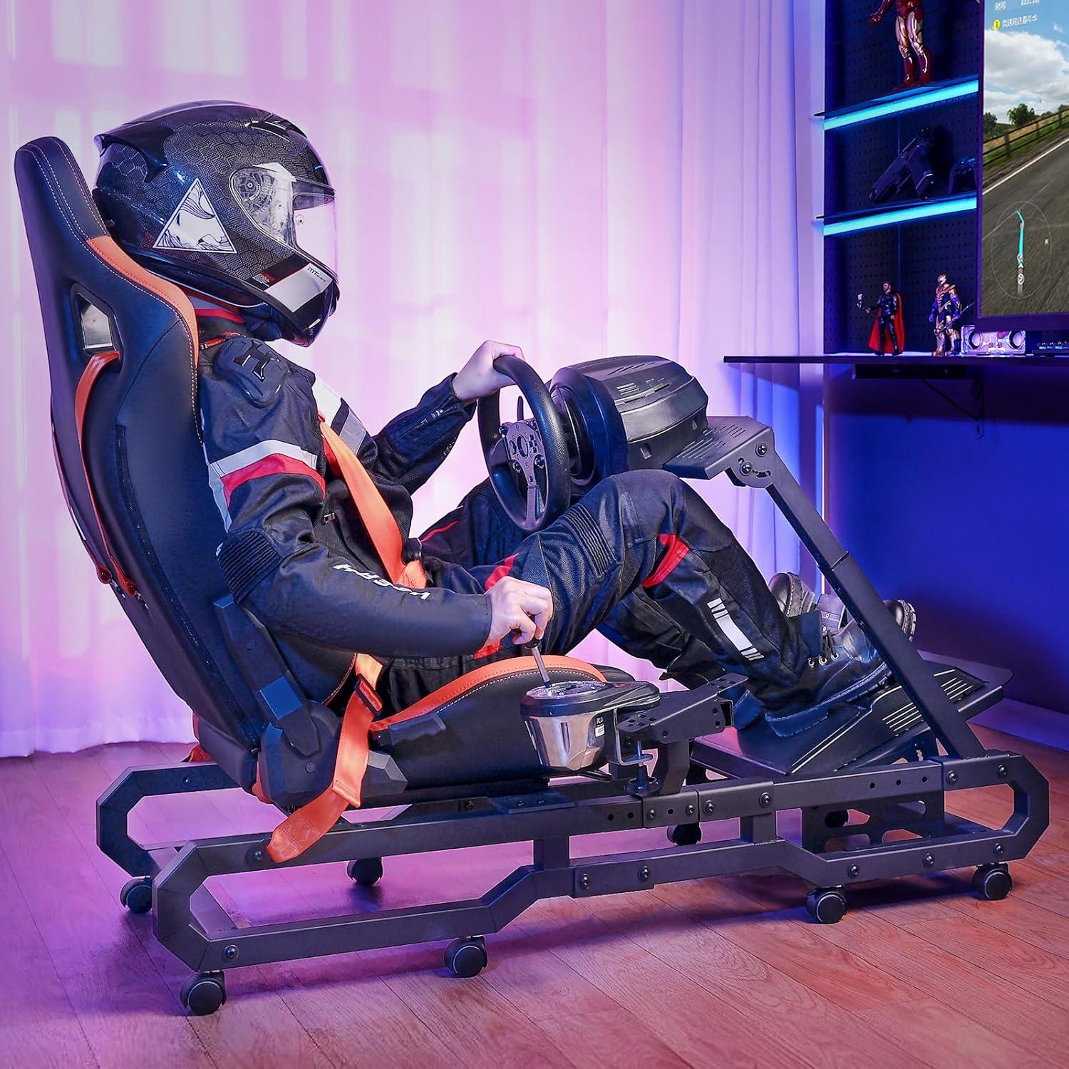 image:imageVEVOR Racing Wheel Stand Racing Cockpit with Wheels for Logitech G923 G920 G29 amp Thrustmaster T248P Heavy Duty Steel Adjustable Cockpit Max Load 330 LBSLarge Base with Wheels