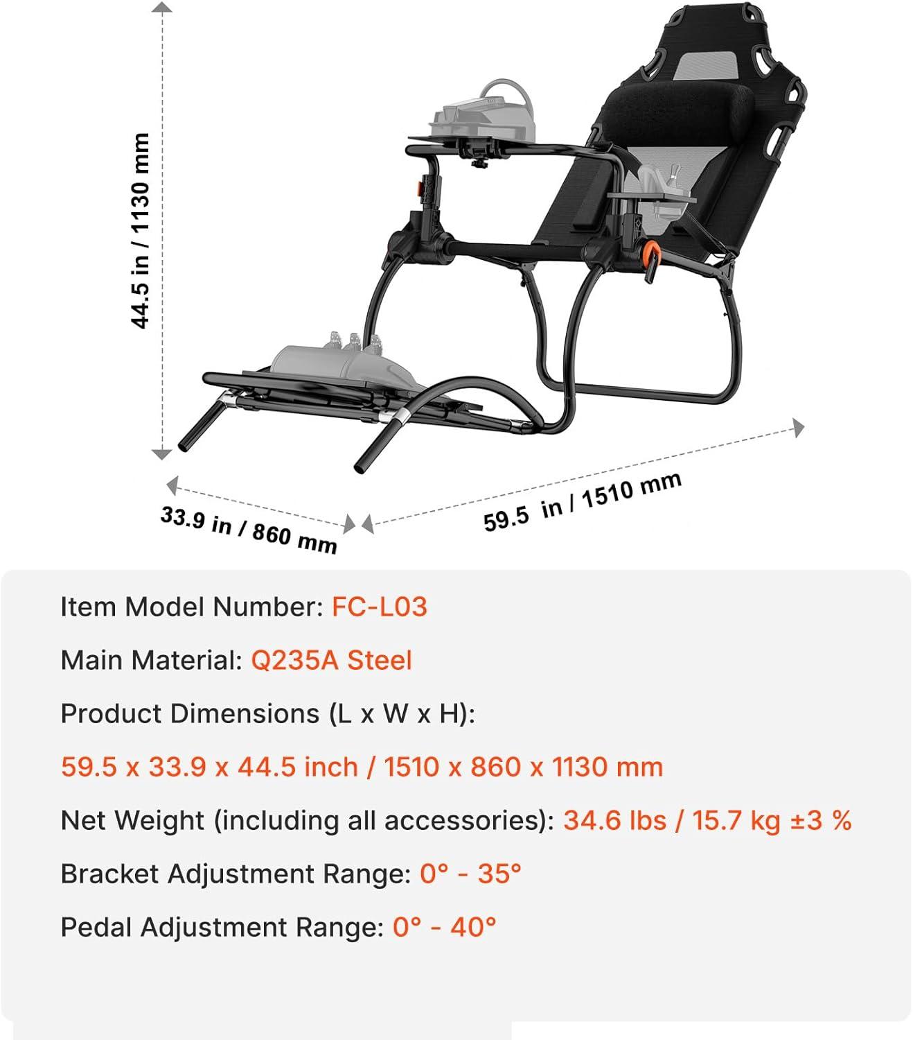 image:imageVEVOR Racing Wheel Stand Racing Cockpit with Wheels for Logitech G923 G920 G29 amp Thrustmaster T248P Heavy Duty Steel Adjustable Cockpit Max Load 330 LBSPortable Small Base