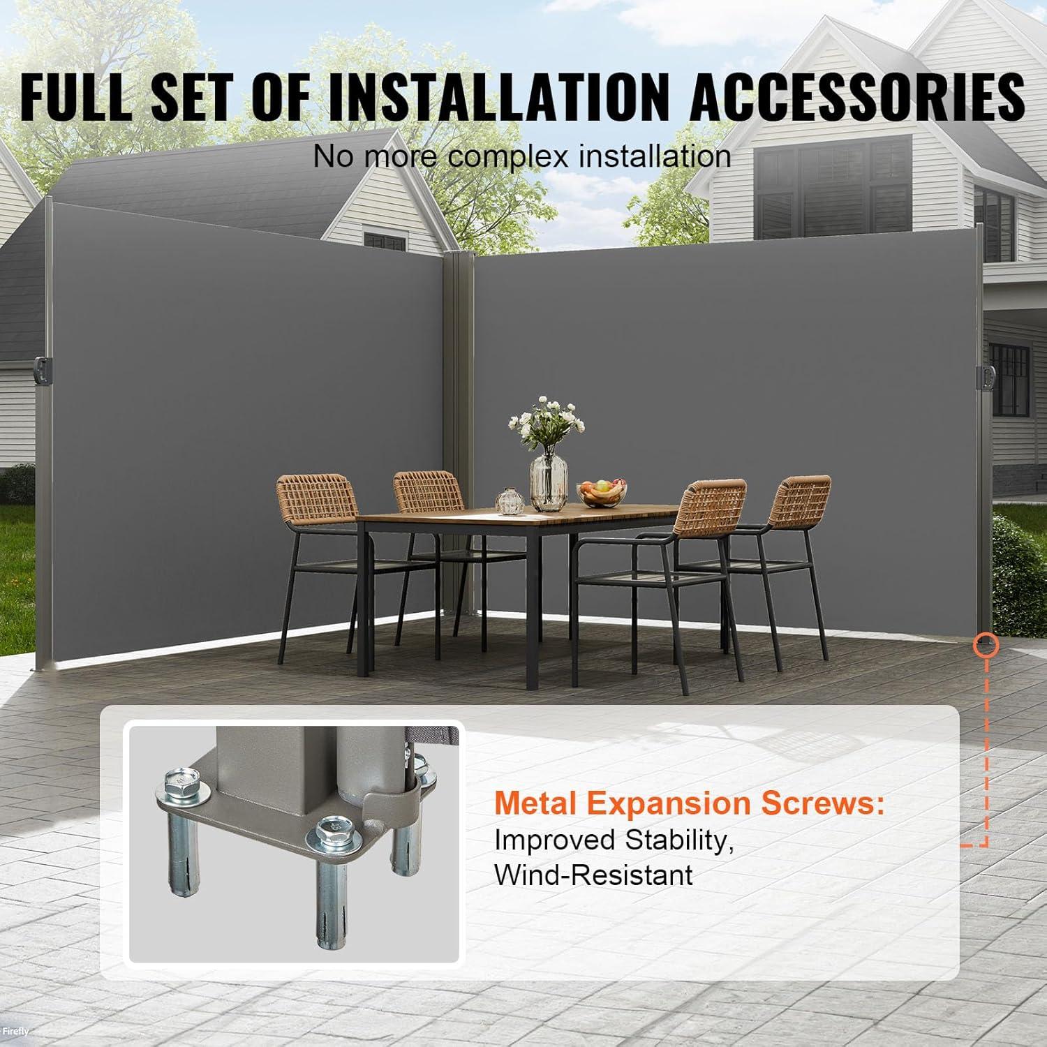 image:imageVEVOR Retractable Side Awning 71 x 118 Patio Retractable Side Screen with 180 gm Polyester Fabric Waterproof Sunshade Outdoor Privacy Screen Room Divider for Garden Balcony Pools Deck GrayGray