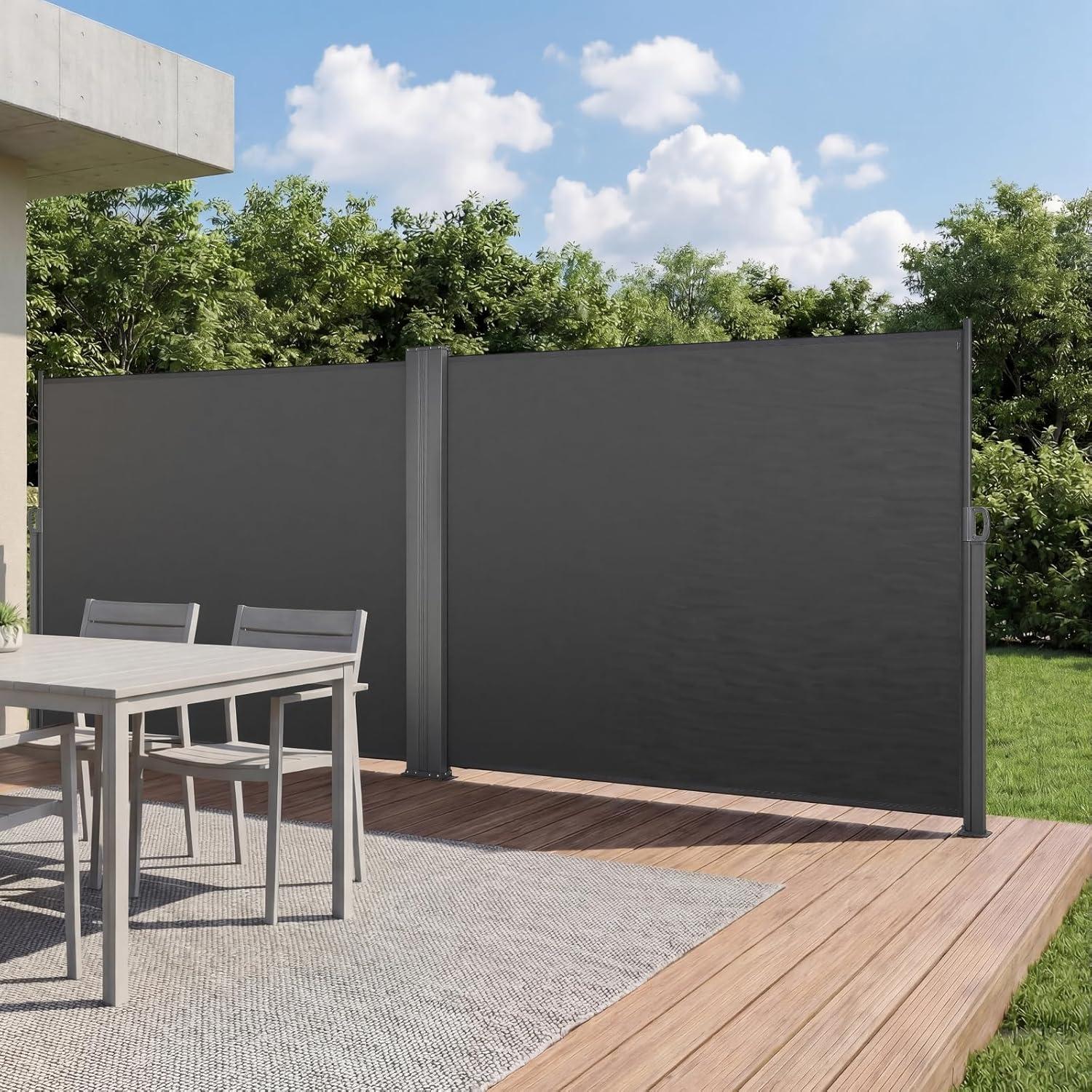 image:imageVEVOR Retractable Side Awning 71 x 118 Patio Retractable Side Screen with 180 gm Polyester Fabric Waterproof Sunshade Outdoor Privacy Screen Room Divider for Garden Balcony Pools Deck GrayGray