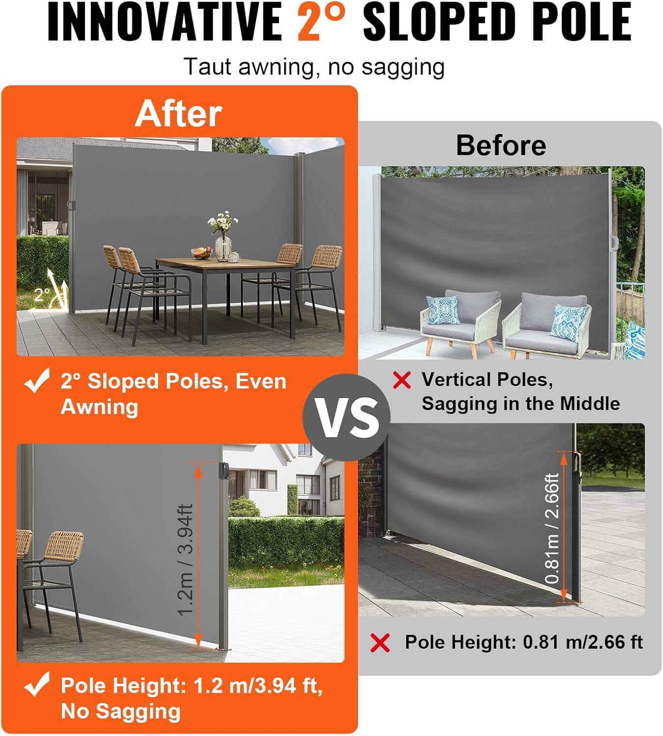 image:imageVEVOR Retractable Side Awning 71 x 118 Patio Retractable Side Screen with 180 gm Polyester Fabric Waterproof Sunshade Outdoor Privacy Screen Room Divider for Garden Balcony Pools Deck GrayGray