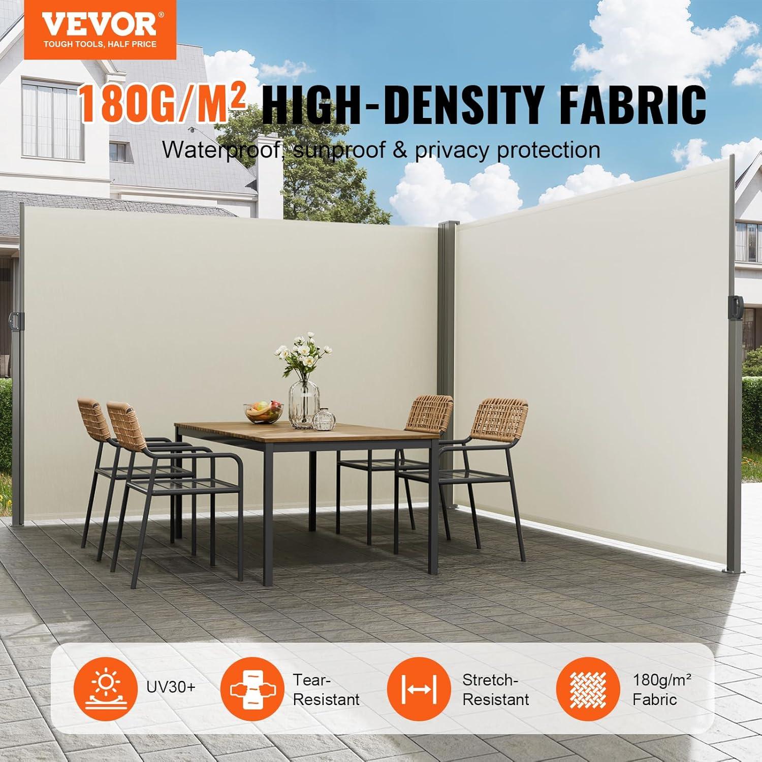 image:imageVEVOR Retractable Side Awning 71 x 118 Patio Retractable Side Screen with 180 gm Polyester Fabric Waterproof Sunshade Outdoor Privacy Screen Room Divider for Garden Balcony Pools Deck GrayBeige