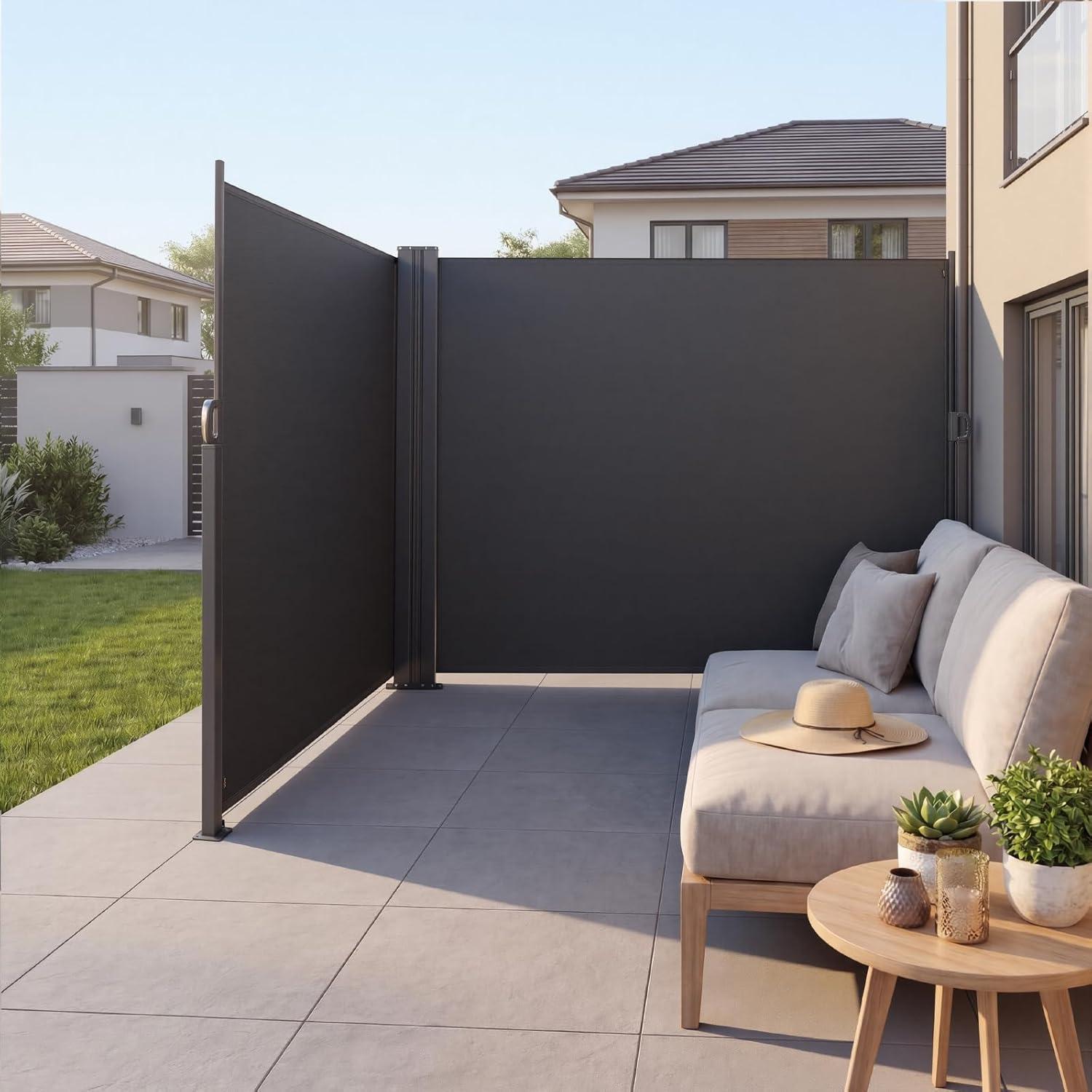 image:imageVEVOR Retractable Side Awning 71 x 118 Patio Retractable Side Screen with 180 gm Polyester Fabric Waterproof Sunshade Outdoor Privacy Screen Room Divider for Garden Balcony Pools Deck GrayGray