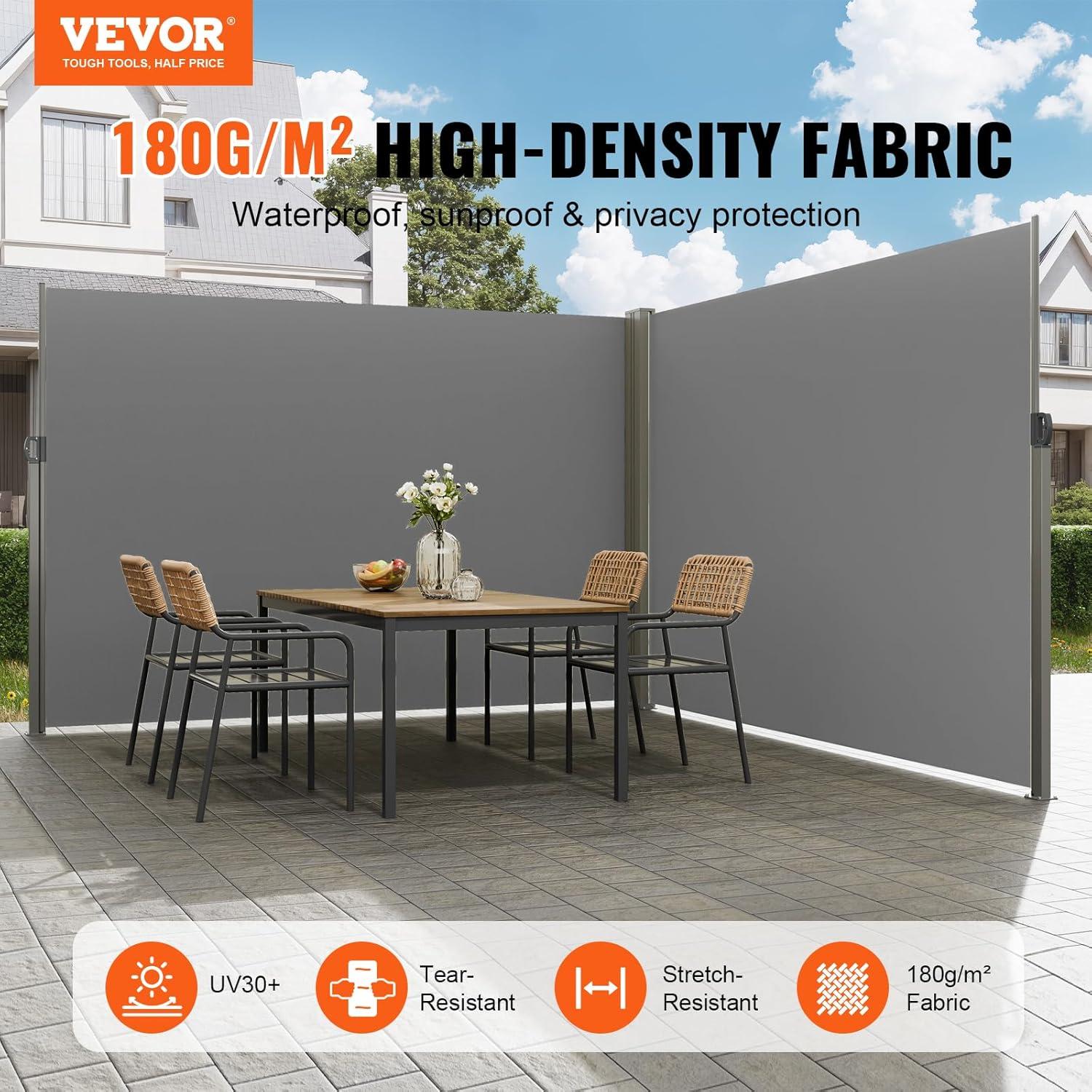 image:imageVEVOR Retractable Side Awning 71 x 118 Patio Retractable Side Screen with 180 gm Polyester Fabric Waterproof Sunshade Outdoor Privacy Screen Room Divider for Garden Balcony Pools Deck GrayGray