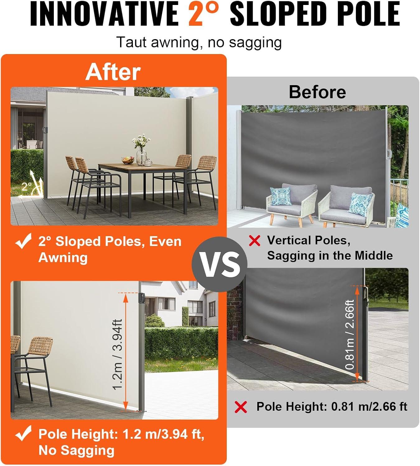 image:imageVEVOR Retractable Side Awning 71 x 118 Patio Retractable Side Screen with 180 gm Polyester Fabric Waterproof Sunshade Outdoor Privacy Screen Room Divider for Garden Balcony Pools Deck GrayBeige